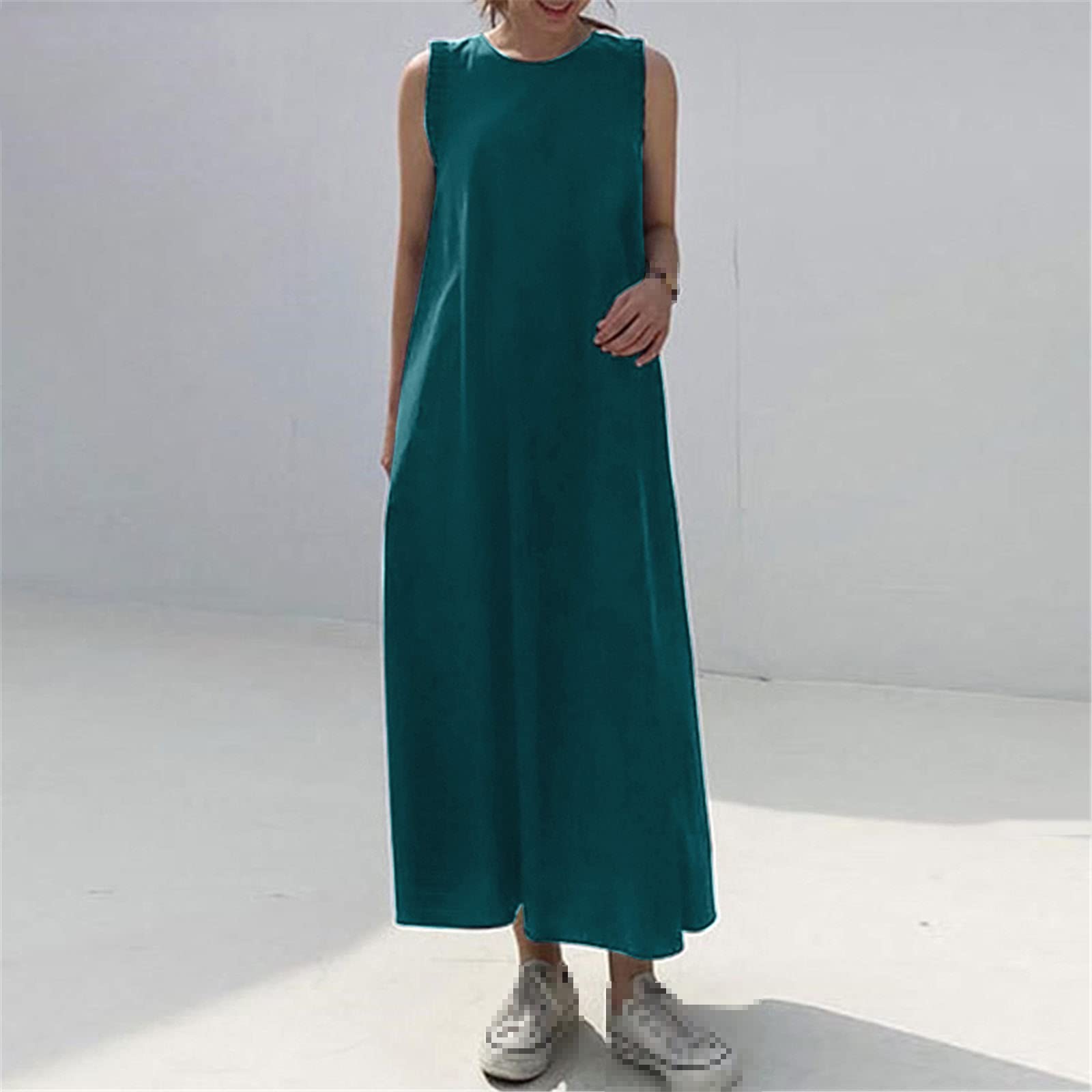 Women's Summer Kaftan Maxi Dress - Sleeveless Beach Cover Up with Belt, White Boho Holiday Dress for Vacation, Pool Party & Resort Wear