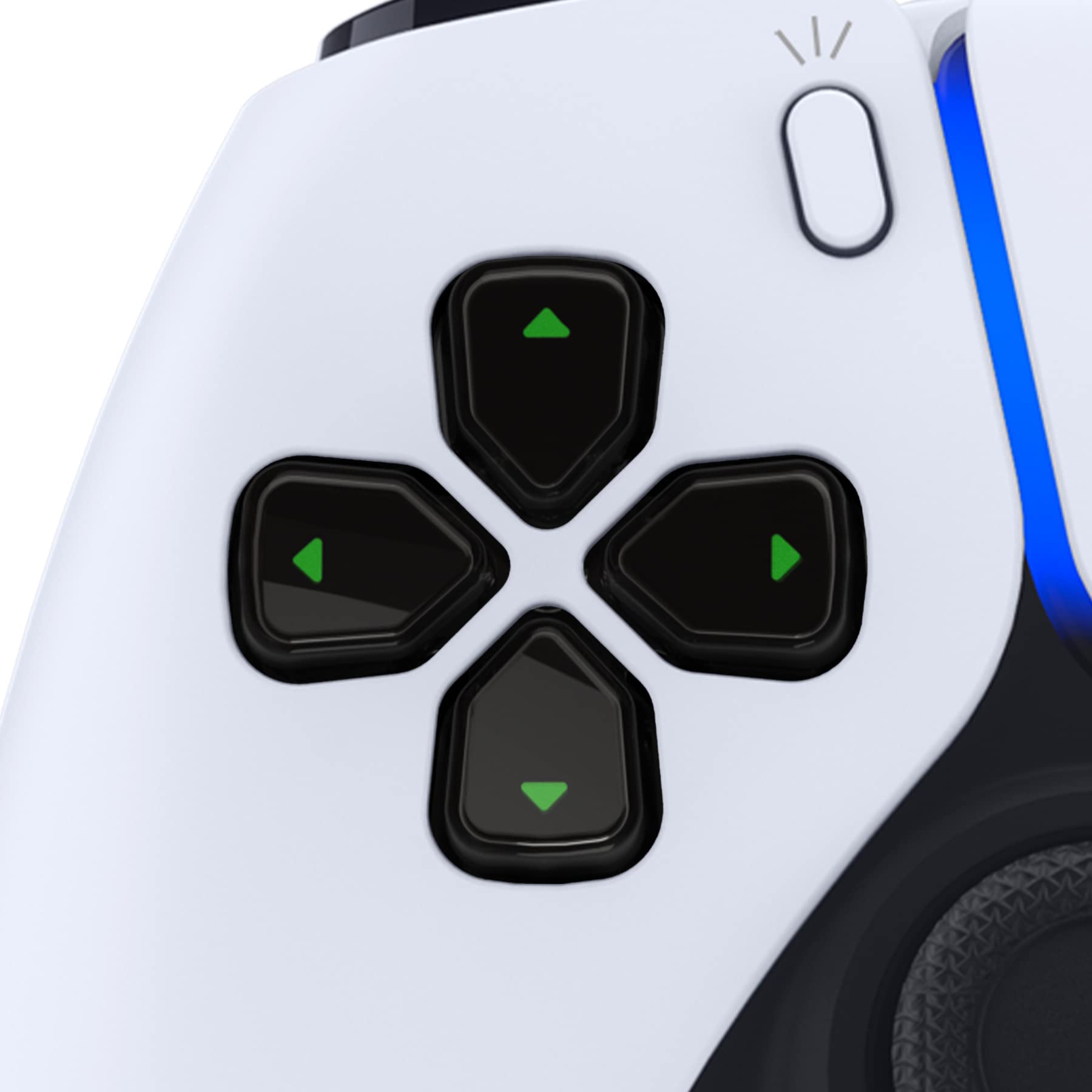 eXtremeRate Custom D-Pad Replacement Buttons for PS5 Controller - Black & Clear Three-Tone with Redesigned Green Symbols | Enhanced Gaming Performance for FPS, Fighting & Action Games