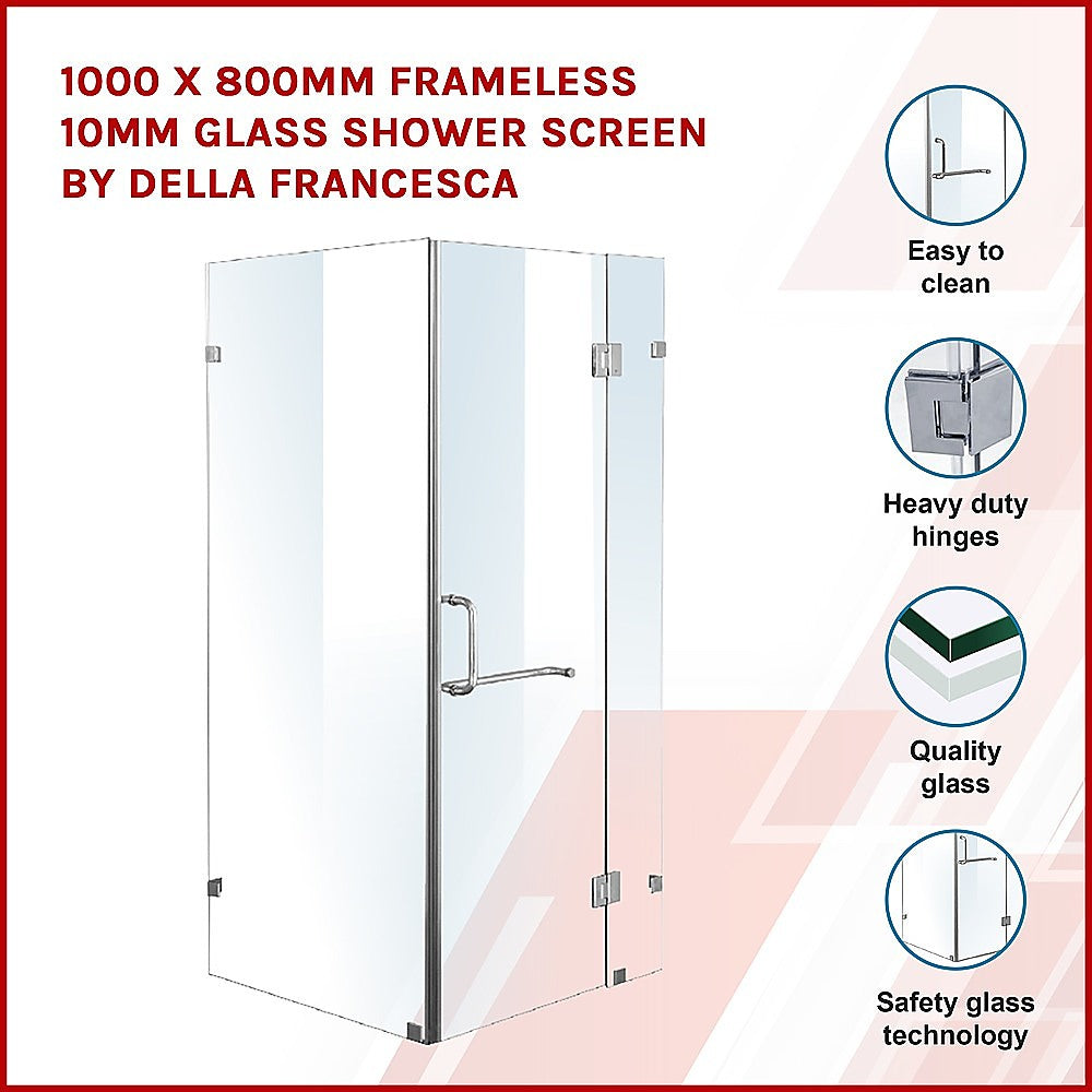 10mm Frameless Glass Shower Screen 1000x800mm - Premium Bathroom Upgrade by Della Francesca | Perfect for Modern Walk-in Showers & Spa-Like Bathroom Renovations