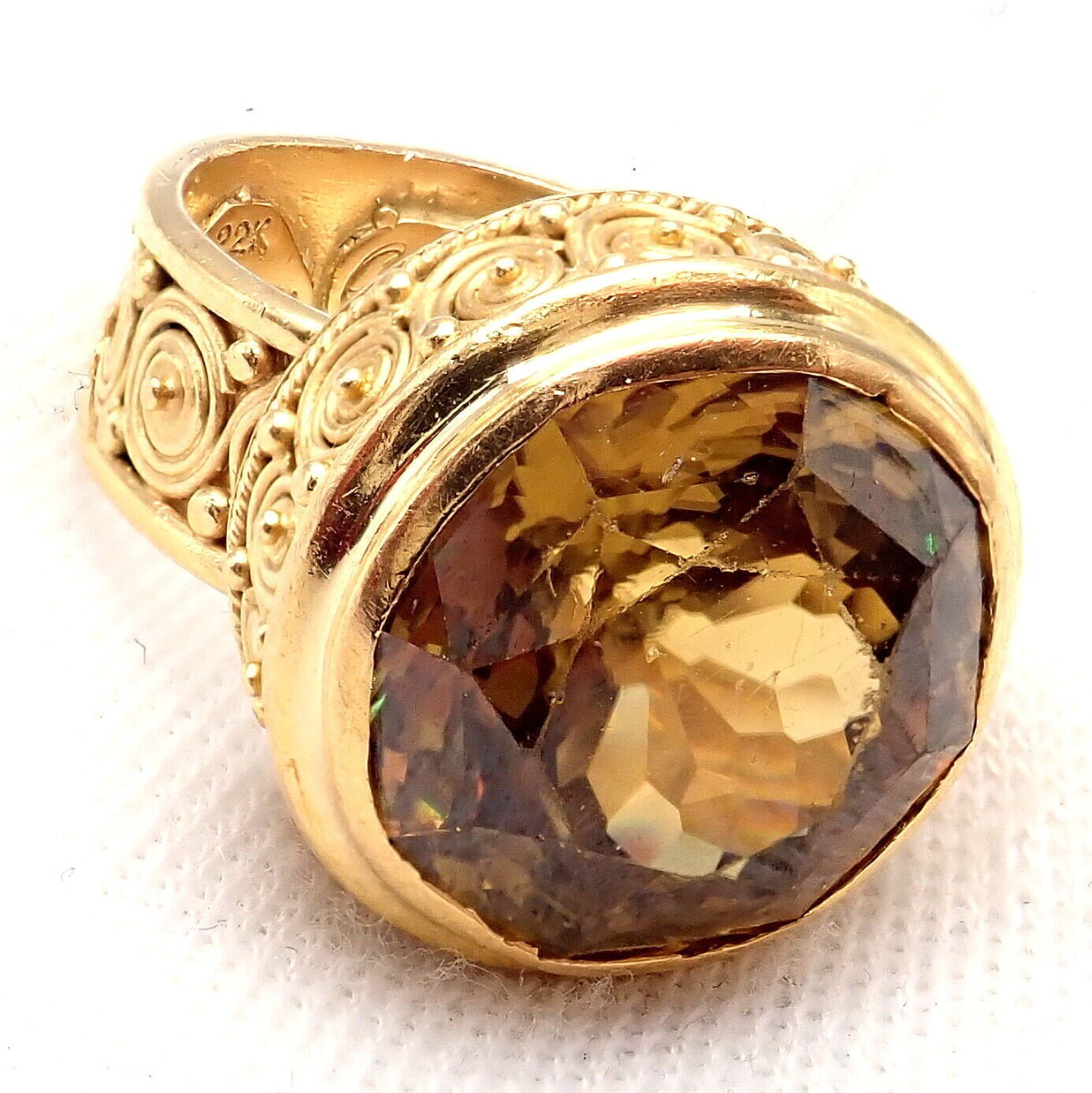 Vintage Carolyn Tyler 22k Yellow Gold Seven Seas Large Citrine Ring - Elegant Statement Jewelry for Women, Perfect for Weddings, Parties & Special Occasions