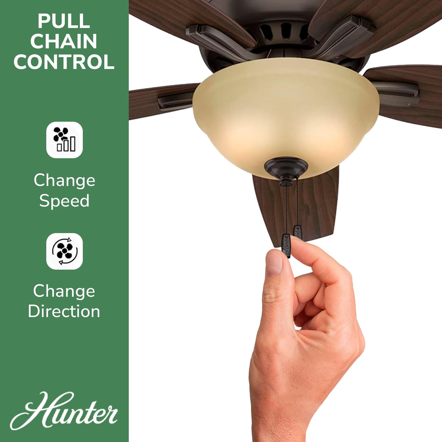 Hunter Fan Company 53314 52-Inch Newsome Premier Bronze Low Profile Ceiling Fan with LED Light Kit and Pull Chain - Perfect for Bedroom, Living Room, and Indoor Spaces