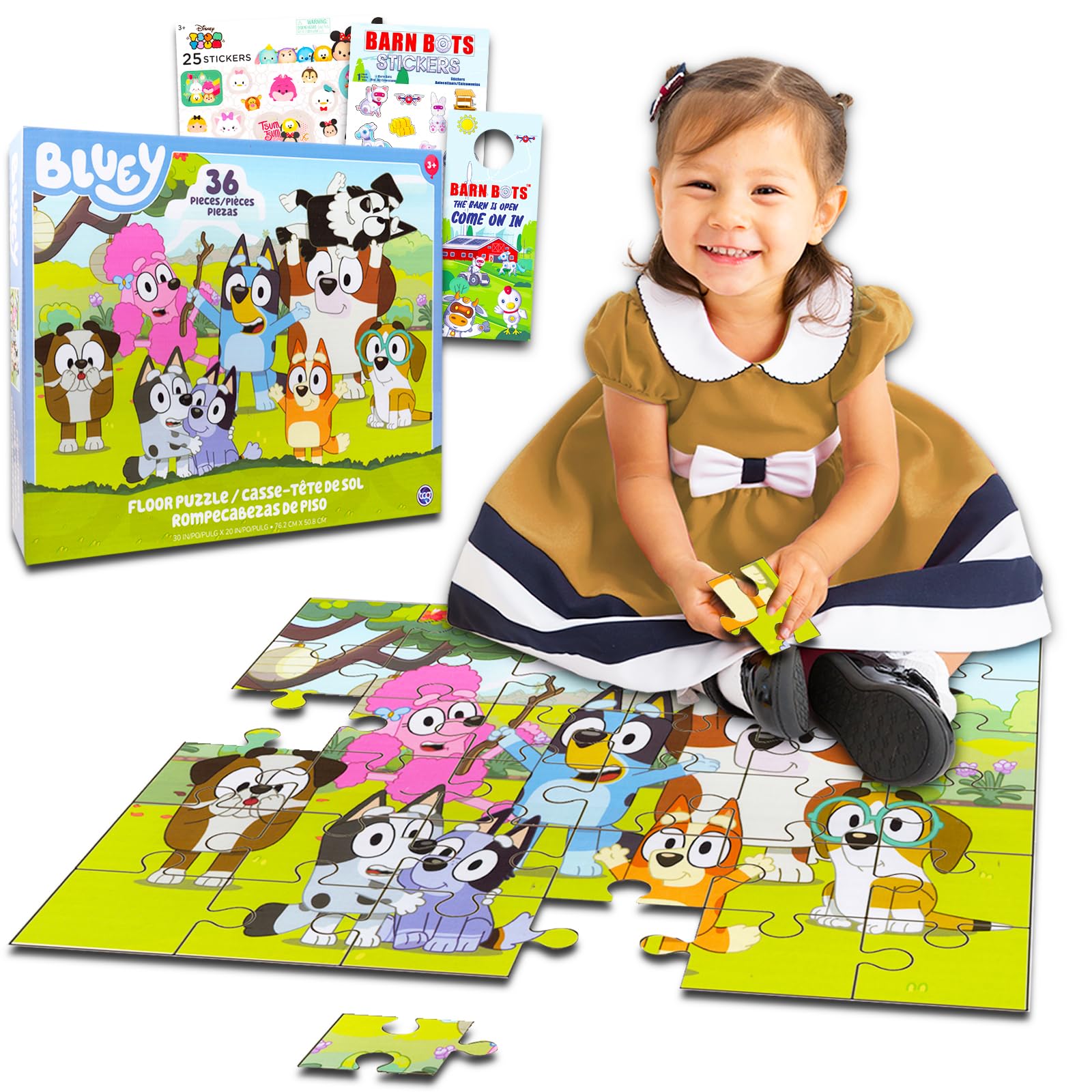 **Bluey Floor Puzzle for Kids Ages 3-5 - 36 Piece Large Puzzle Set with Bonus Stickers | Fun Learning Activity for Toddlers & Preschoolers | Perfect for Playtime, Birthday Gifts & Family Game Night**