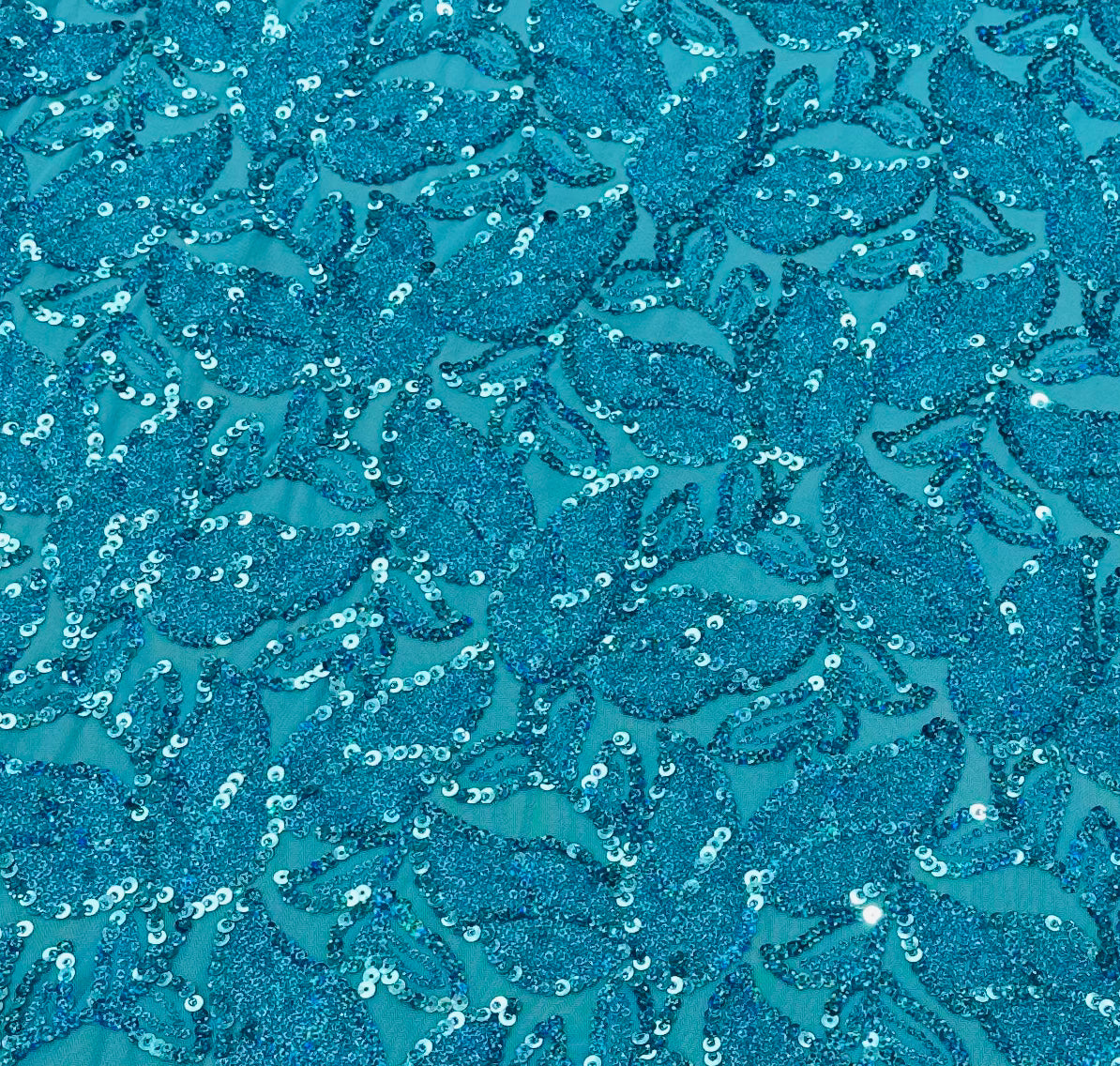 Ava Frosted Sequin Stretch Mesh Fabric - Aqua Blue Glitter Material for Party Dresses, Costumes & DIY Fashion Projects