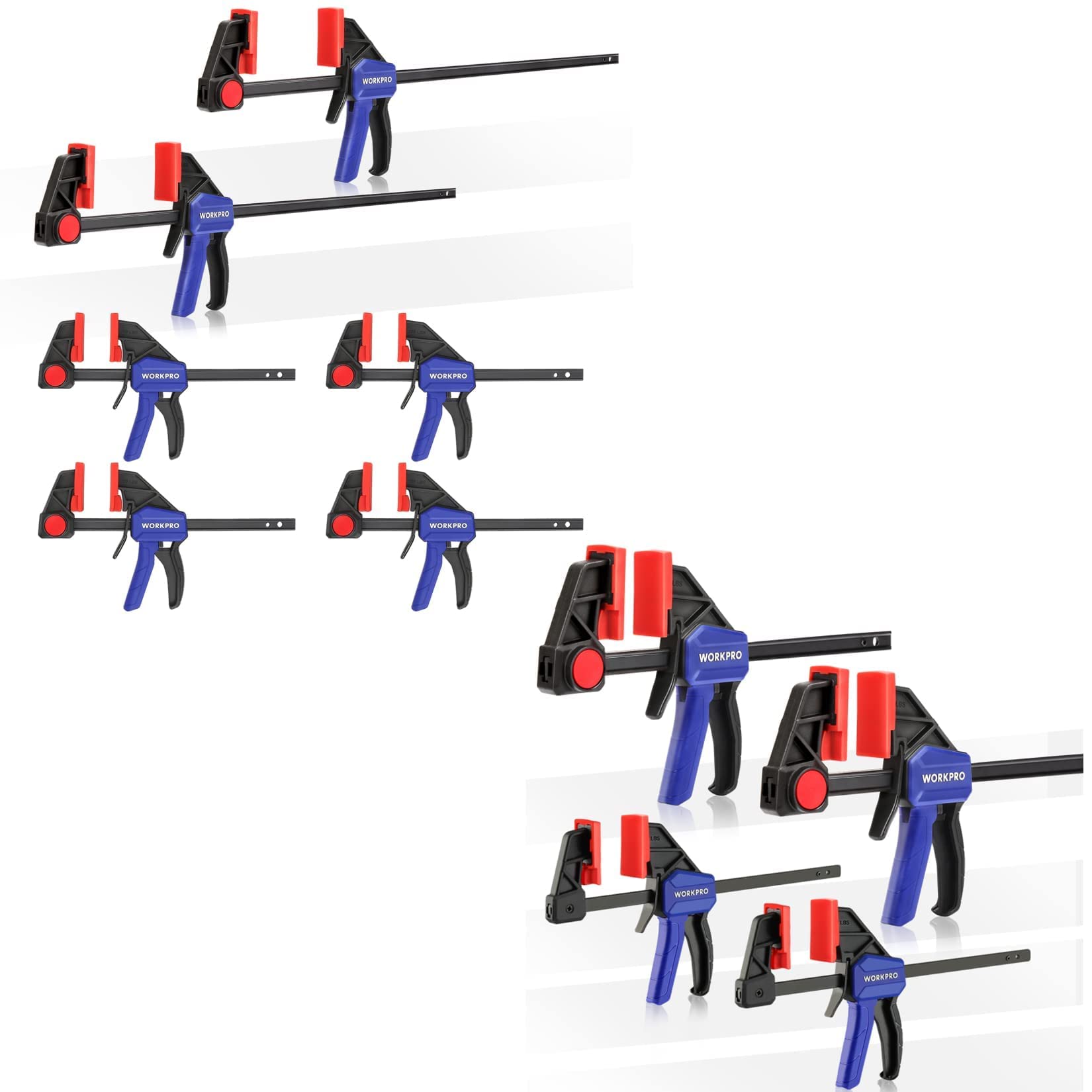 WORKPRO 10-Pack One-Handed Bar Clamps for Woodworking - Heavy Duty Clamp/Spreader Tool for DIY Projects, Cabinet Making, and Furniture Repair
