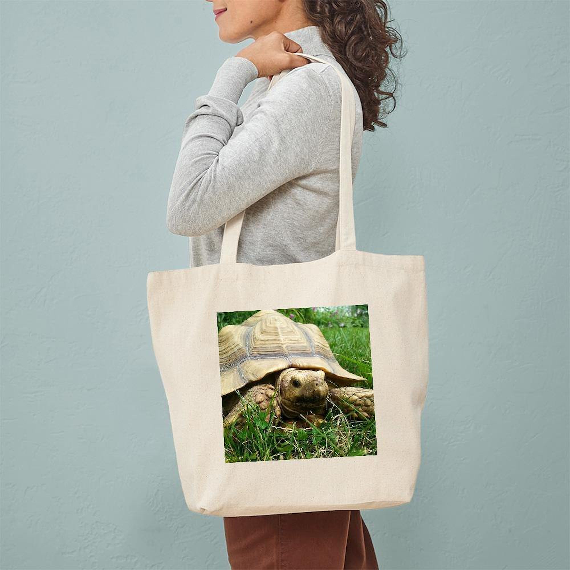 Sulcata Tortoise Canvas Tote Bag - Eco-Friendly Reusable Shopping Bag for Groceries, Beach & Daily Use | Durable Natural Cotton Tote