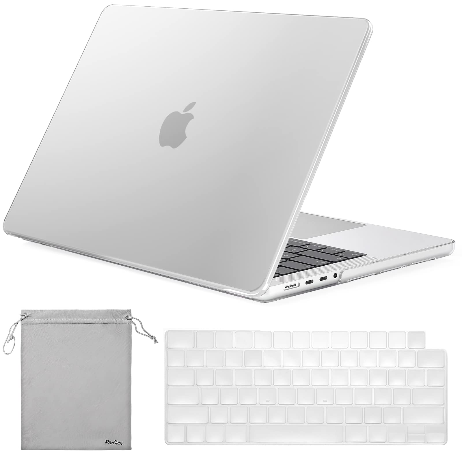 ProCase Hard Shell Case for MacBook Pro 16 Inch (2021-2024 Models M1/M2/M3/M4) with Keyboard Cover & Touch ID Protection - Crystal Clear Slim Design for Work, Travel & Daily Use