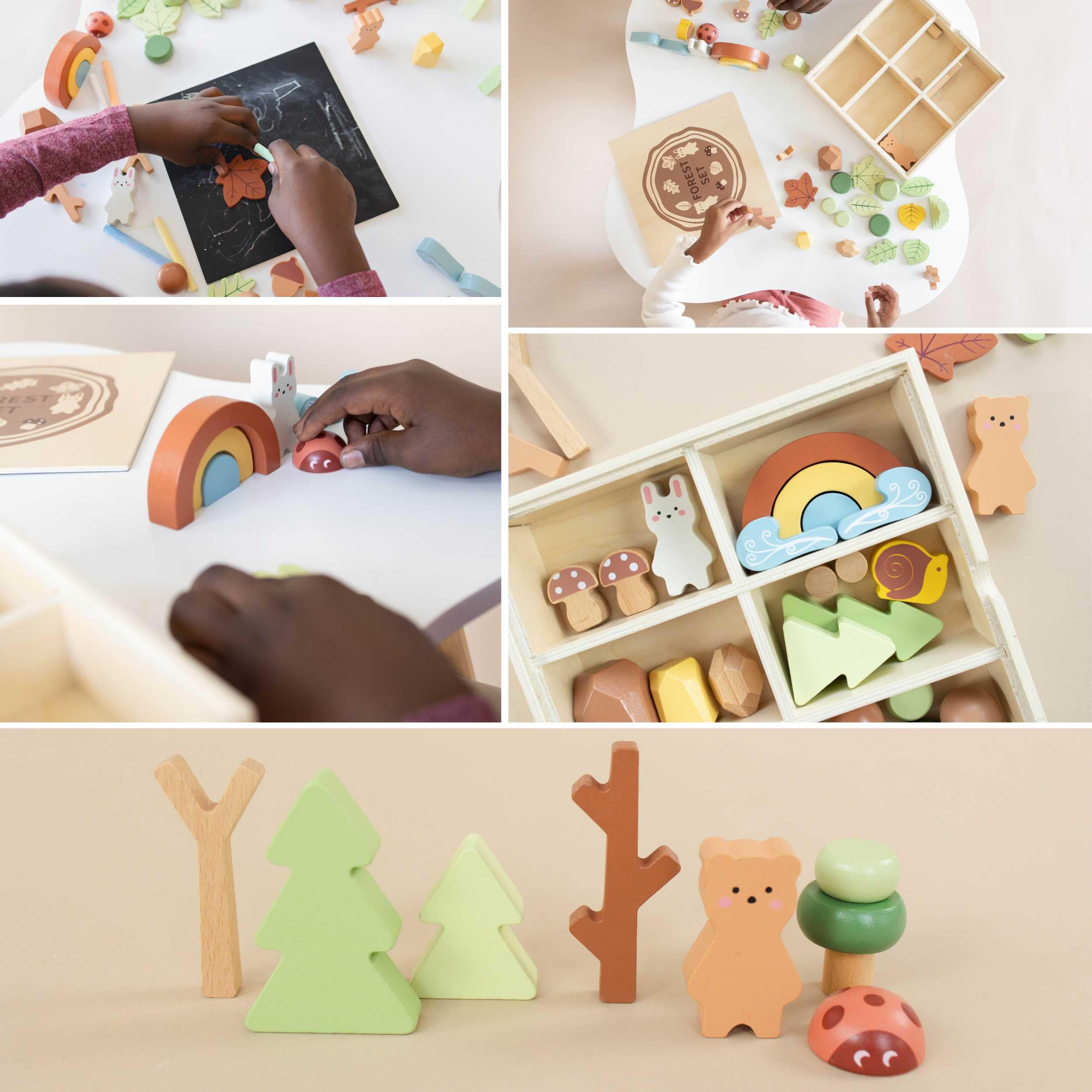 38-Piece Wooden Forest Sensory Bin - Montessori Educational Toys for Toddlers Ages 3-5 - Sensory Play Kit for Kids 4-7 Years - Preschool Learning Activities & Building Blocks - Perfect for Homeschooling, Daycare and Early Childhood Development