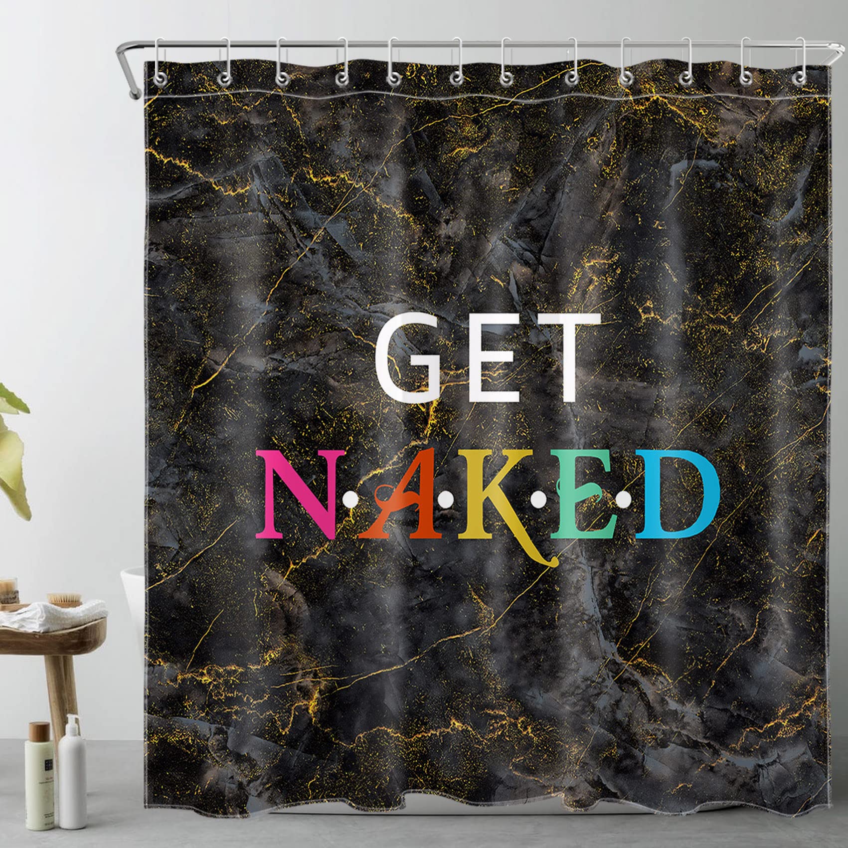 Luxury Black and Gold Abstract Marble Shower Curtain - 72x78 Inch Polyester Fabric Bathroom Decor with Hooks | Elegant Bath Accessory for Modern, Spa-Like Showers