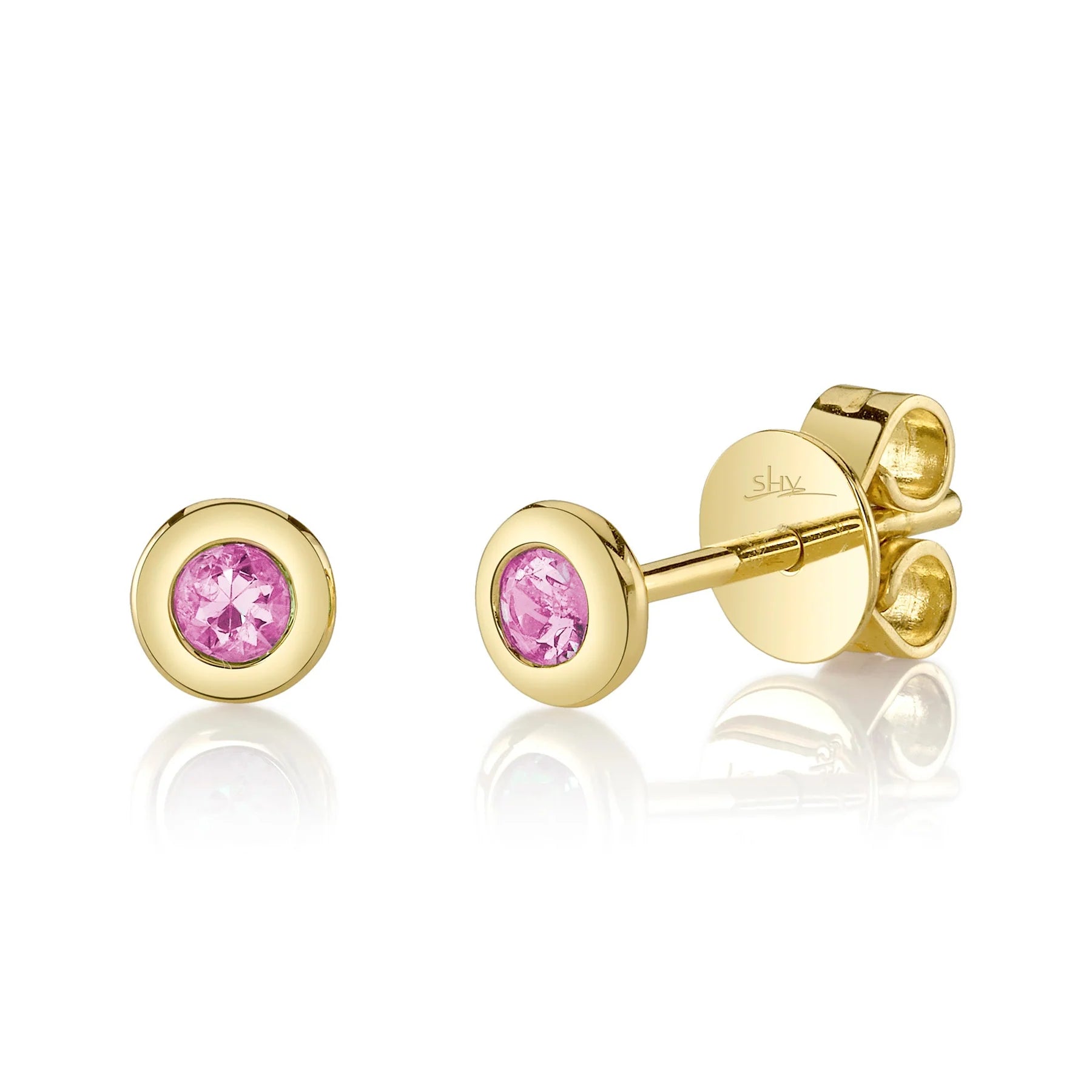 Pink Sapphire Bezel Earrings for Women - 14K Gold Plated Dainty Stud Earrings - Elegant Jewelry Gift for Her - Perfect for Weddings, Date Nights & Special Occasions