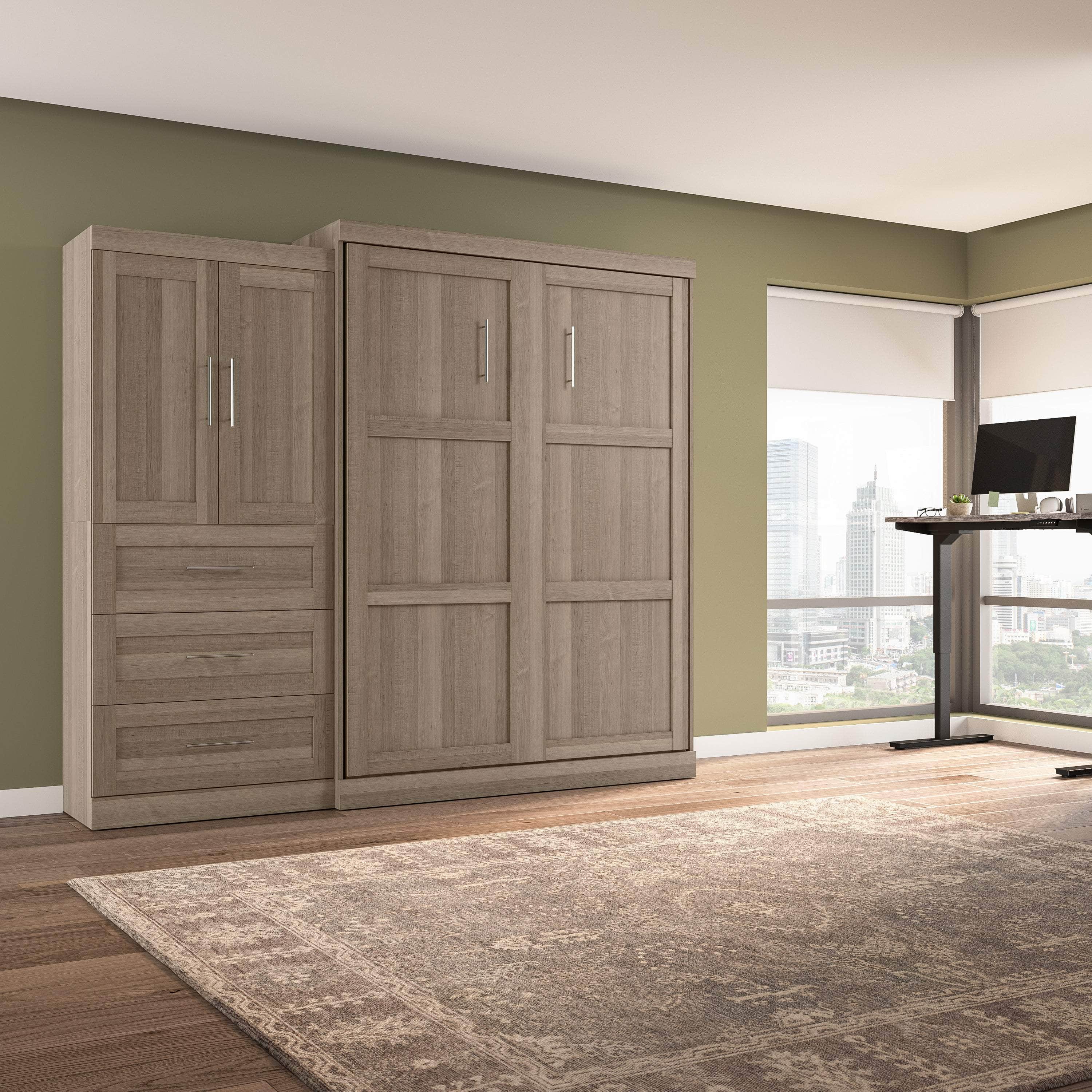 Pur Queen Murphy Wall Bed with Storage Drawers (101 Inch) - 4 Color Options | Space-Saving Wall Bed for Small Apartments, Guest Rooms & Home Offices