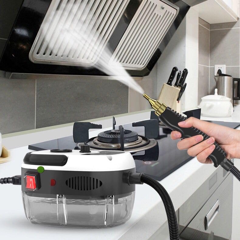 Lumirio 2500W High Pressure Handheld Steam Cleaner with 1000ml Water Tank, 3 Brushes & Extended Nozzle - Powerful Steam for Kitchen, Bathroom, Car, Floors & Upholstery Cleaning - Ideal for Deep Cleaning Stains, Grease & Sanitizing Surfaces