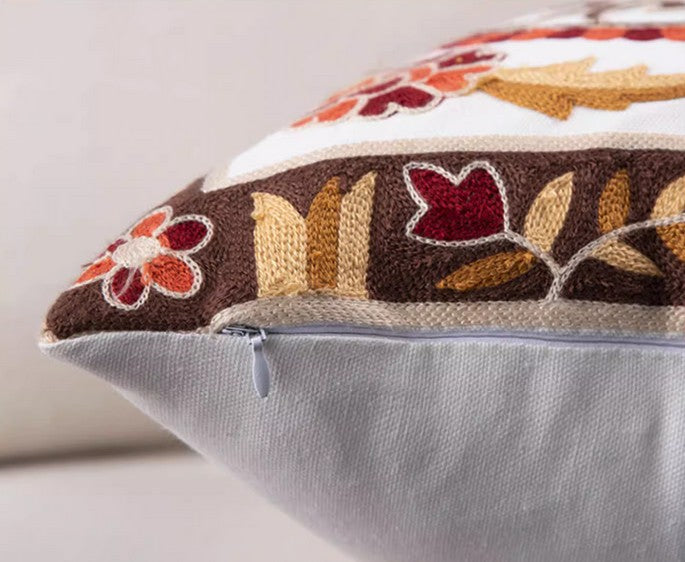 Embroidered Floral Cotton Throw Pillow Covers for Couch - Farmhouse Decorative Sofa Pillows, Soft & Stylish Home Decor for Living Room, Bedroom, and Dorm
