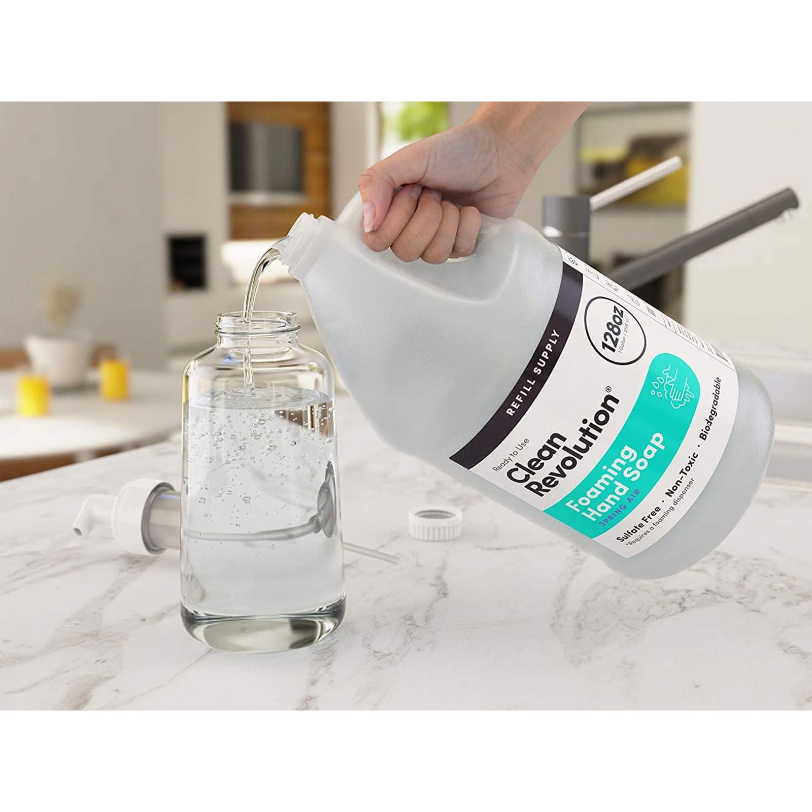 Clean Revolution Foaming Hand Soap Refill - 128 Fl Oz (4 Pack) | Ready-to-Use, Gluten Free, Spring Air Scented | Ideal for Home, Office & Commercial Use