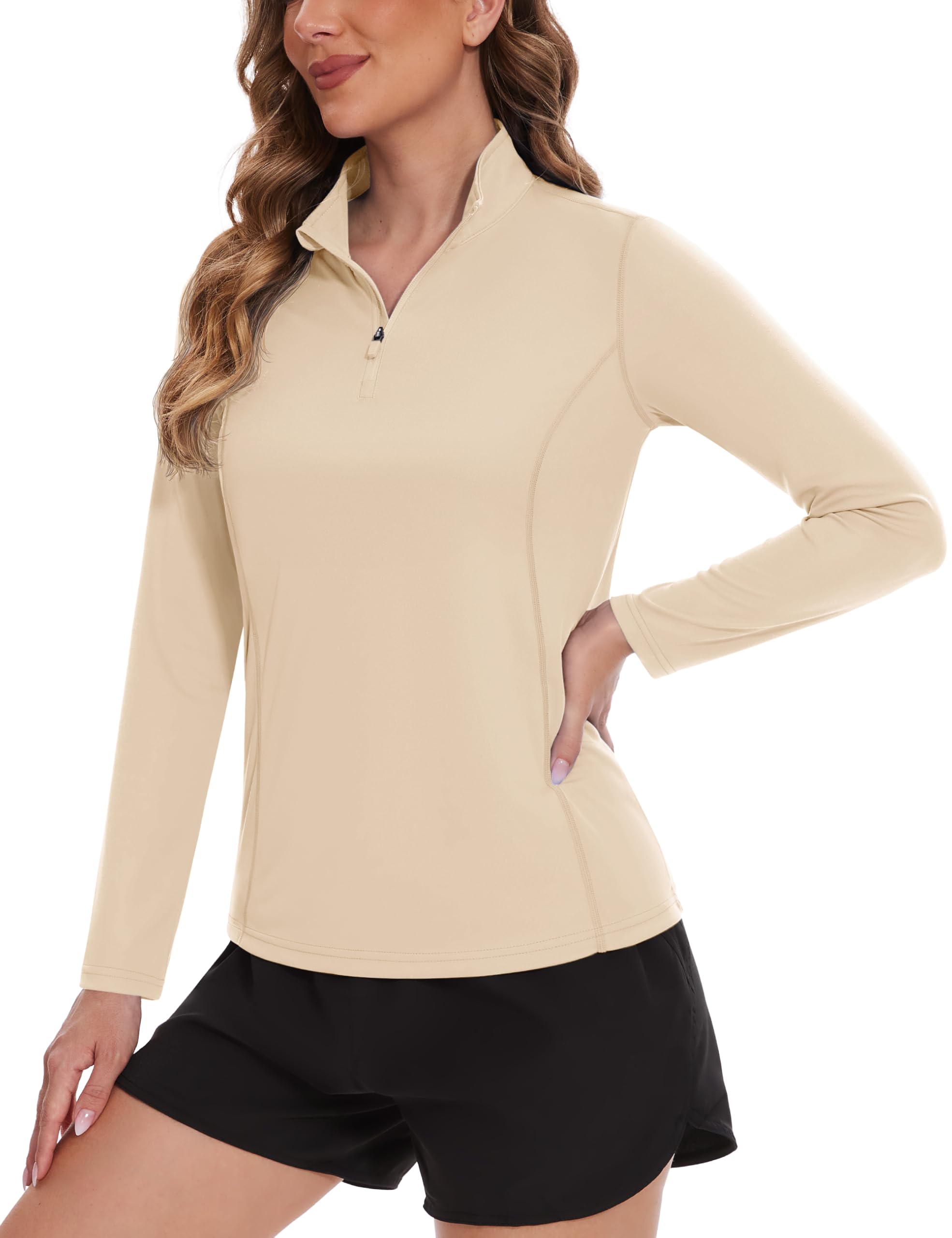 TACVASEN Women's UPF 50+ UV Protection Quarter Zip Pullover - Long Sleeve Golf Shirt & Workout Top for Outdoor Activities, Hiking & Yoga