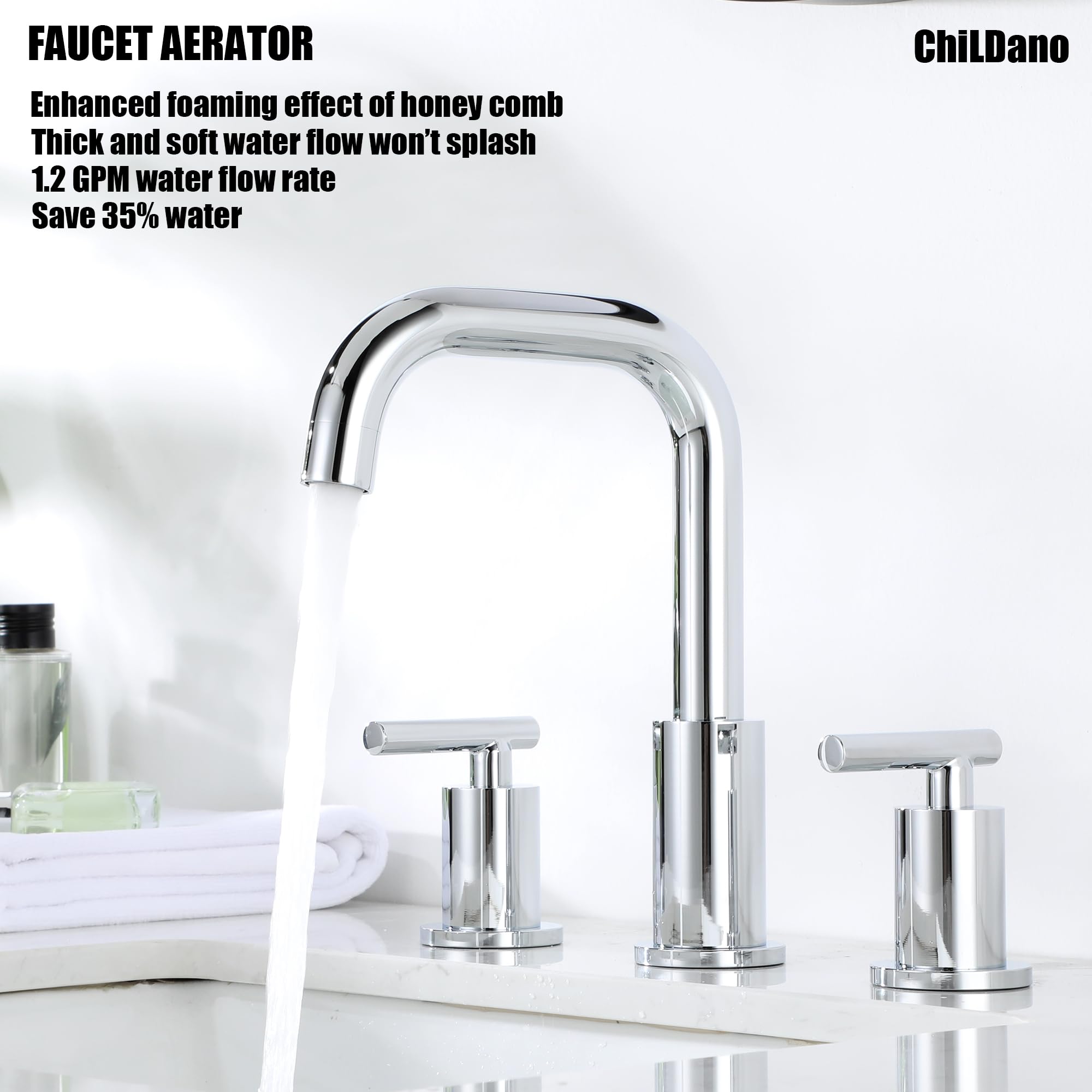 8 Inch Widespread Bathroom Faucet - 2 Handle 3 Hole Chrome Bathroom Sink Faucet with Drain & Supply Hoses - ChiLDano CH3166CP - Perfect for Modern Bathrooms & Powder Rooms