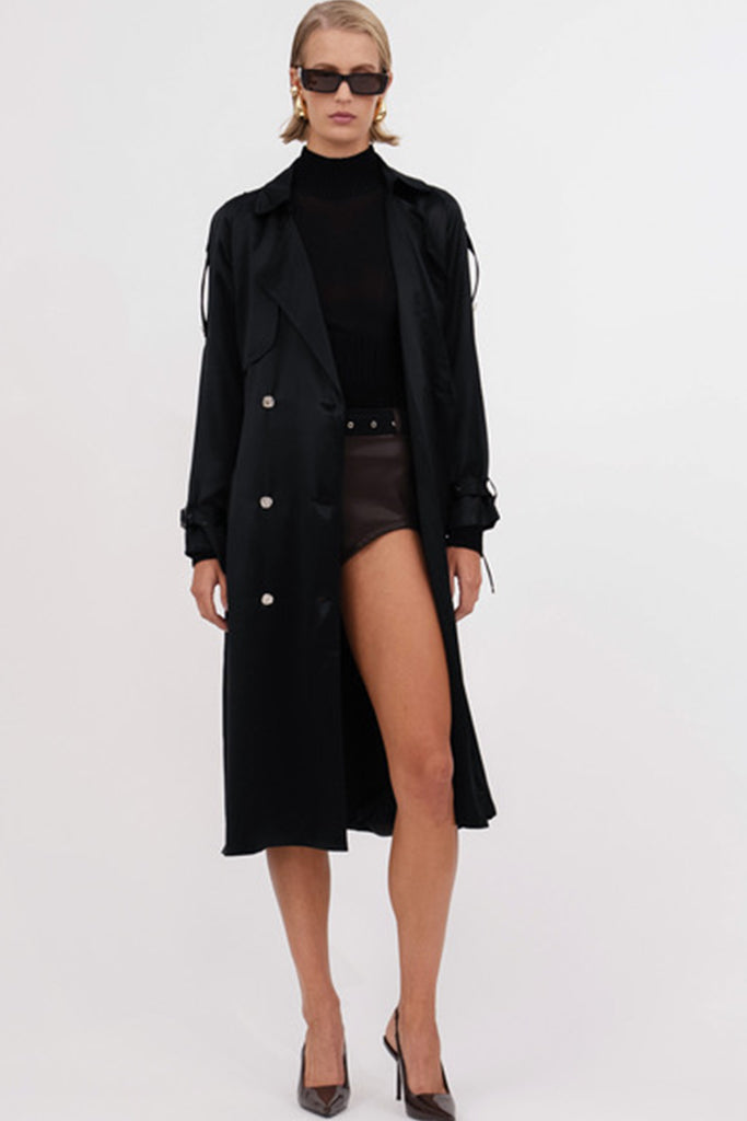 Stylish Black Violet Trench Coat for Women - Elegant Fall & Winter Outerwear for Office, Dating & Special Occasions