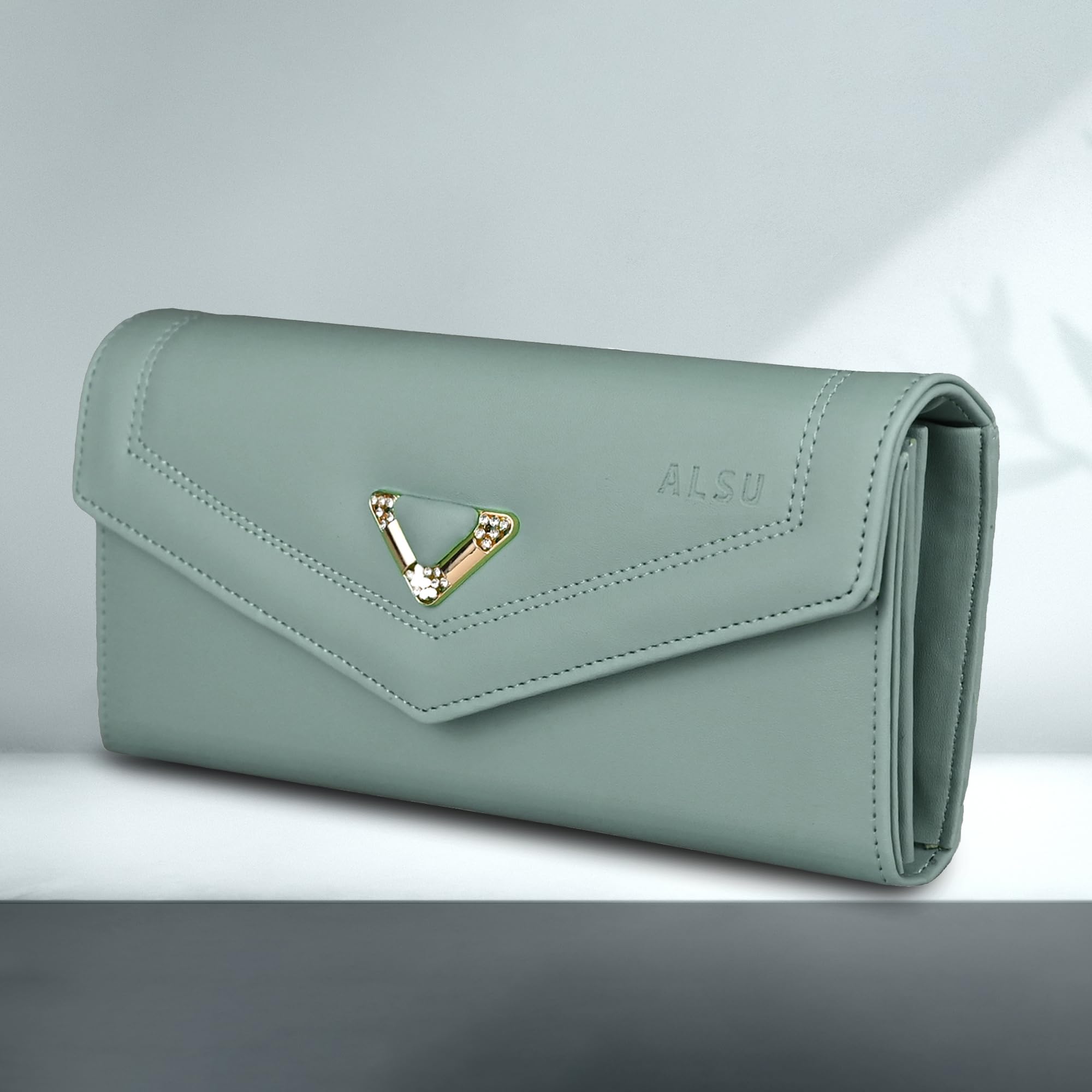 ALSU Women's Vegan Leather Wallet Clutch Purse - Light Green Handbag with Phone Pocket & 4 Card Slots (gdu-033blugrn) | Perfect for Parties, Weddings & Everyday Use