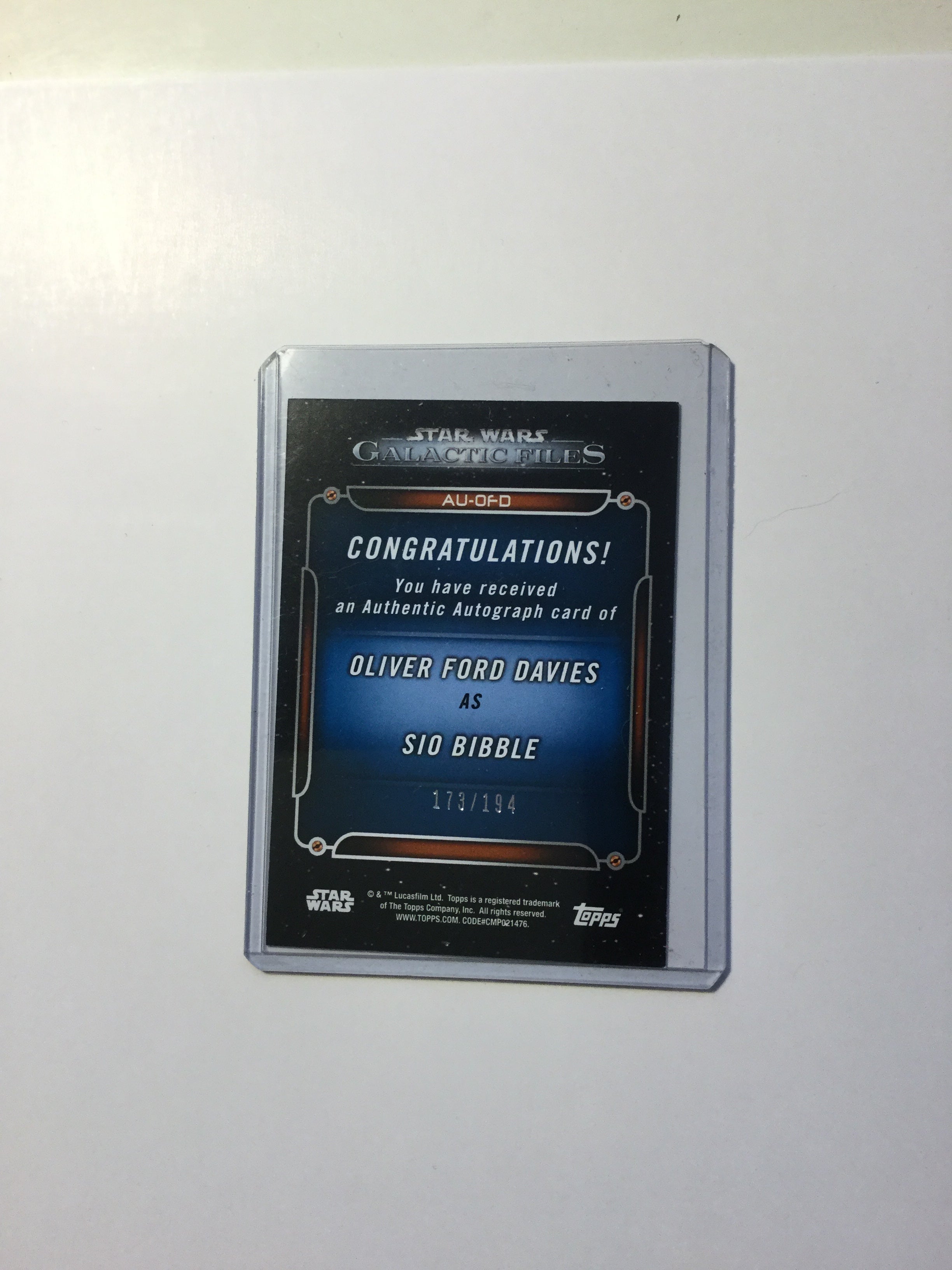 Last Jedi Oliver Ford Davies Rare Signed Insert Card - Authentic Star Wars Collectible for Fans & Memorabilia Enthusiasts | Perfect for Display, Gifts & Collections