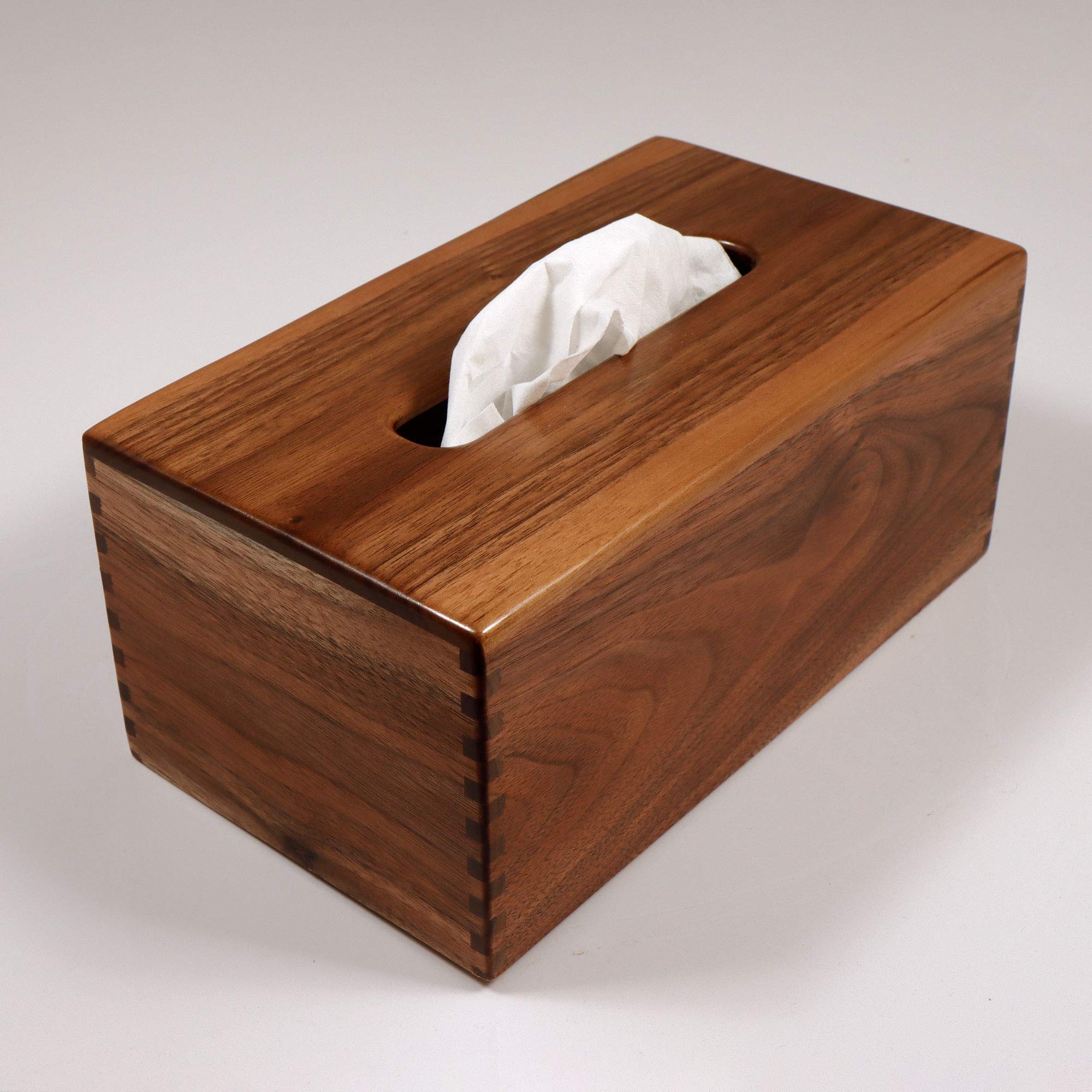 Handmade Solid Texas Black Walnut Tissue Box Cover - Custom Wooden Box Holder with Box Jointed Sides - Elegant Rectangle Home Decor for Living Room, Bedroom & Bathroom