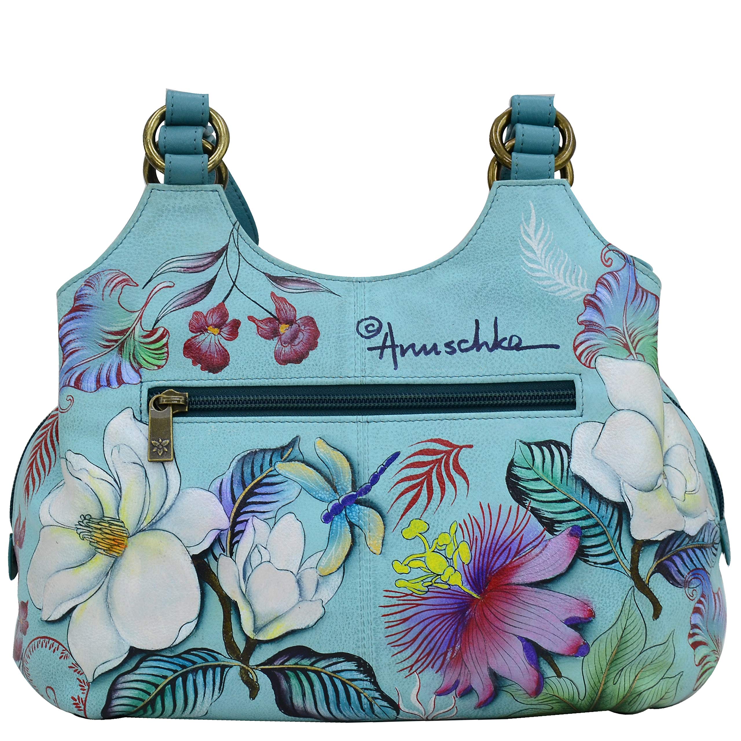 Anuschka Women's Hand Painted Genuine Leather Satchel Bag - Triple Compartment, Zip Closure, Multiple Pockets & Detachable Pouch | Perfect for Work, Travel & Everyday Use