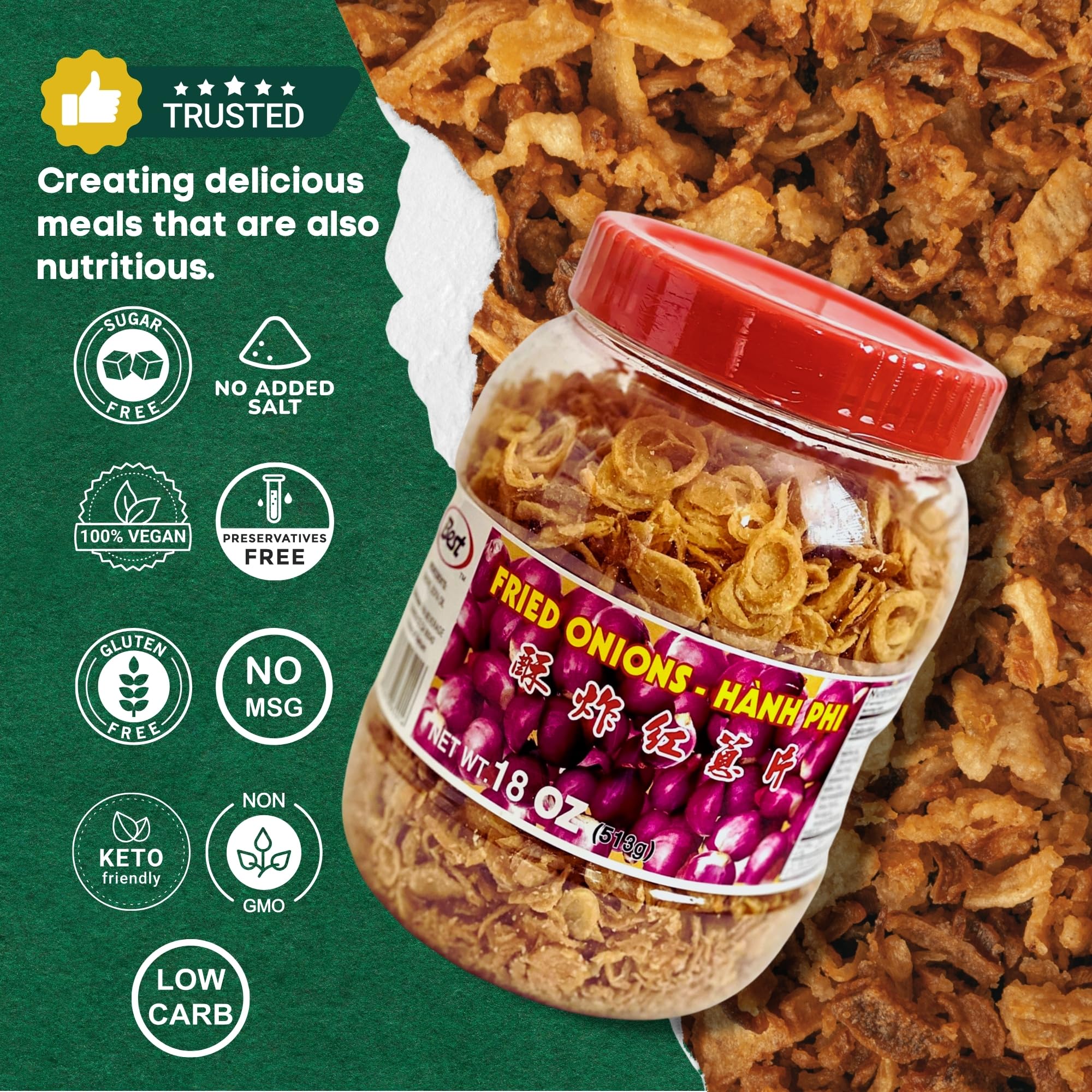 Best Crispy Fried Onions 18oz (513g) - Perfect Topping for Salads, Burgers, Casseroles & More | Gluten-Free & Vegan Friendly