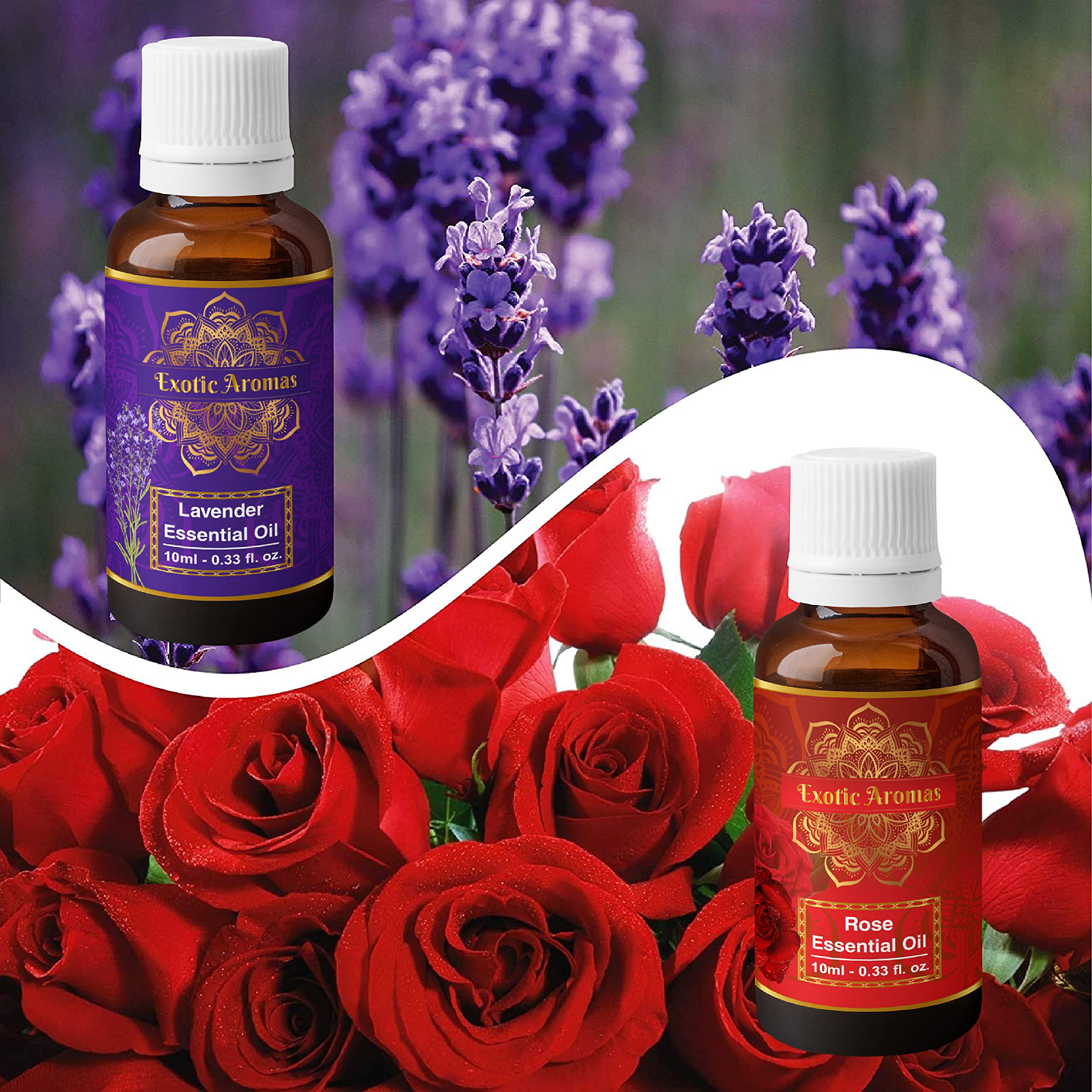 Premium Lavender & Rose Essential Oil Set - 100% Pure Aromatherapy Oils for Relaxation, Stress Relief & Skin Care - Perfect for Diffusers, Massage & DIY Beauty Products