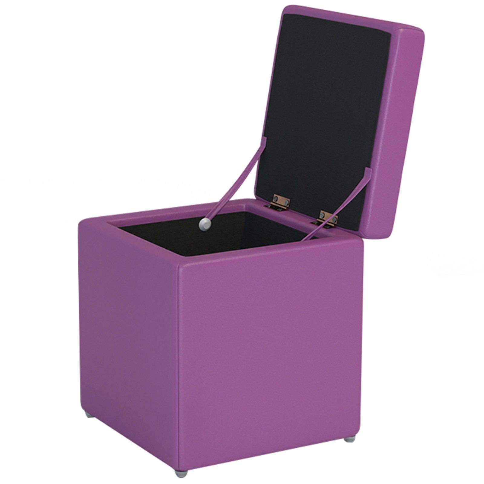 PU Leather Square Storage Ottoman - 30x35cm (12x14in) Footrest Stool with Padded Seat, Toy Box & Shoe Bench - Supports 135kg - Space Saving Furniture for Living Room, Nursery, Bedroom & Office - Purple