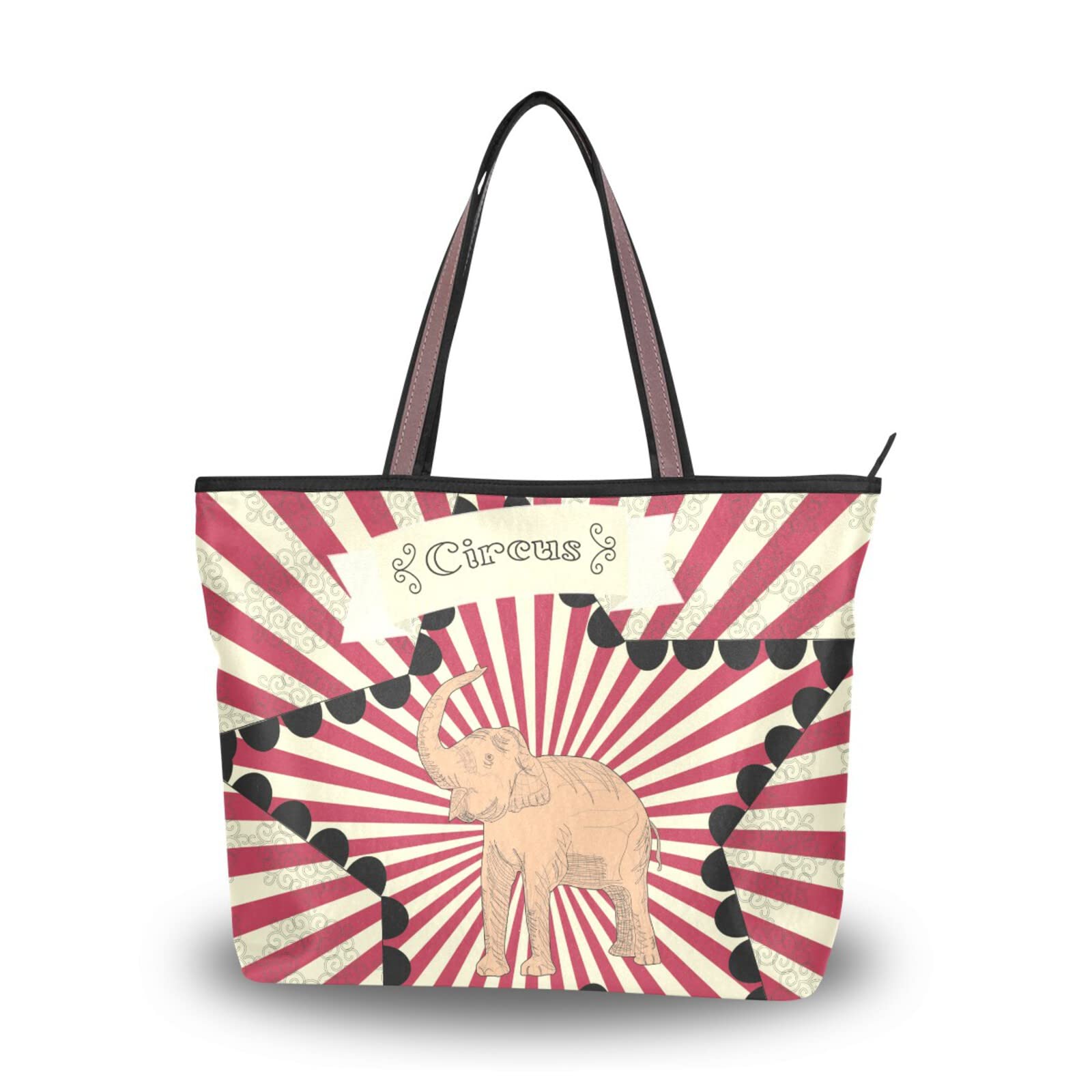 Stylish Elephant Print Tote Bag for Women - Large Capacity Zipper Grocery Bag, Durable Shopping Purse for Daily Use (2 Size Options) - Perfect for Grocery Shopping, Beach Trips & Work Commute