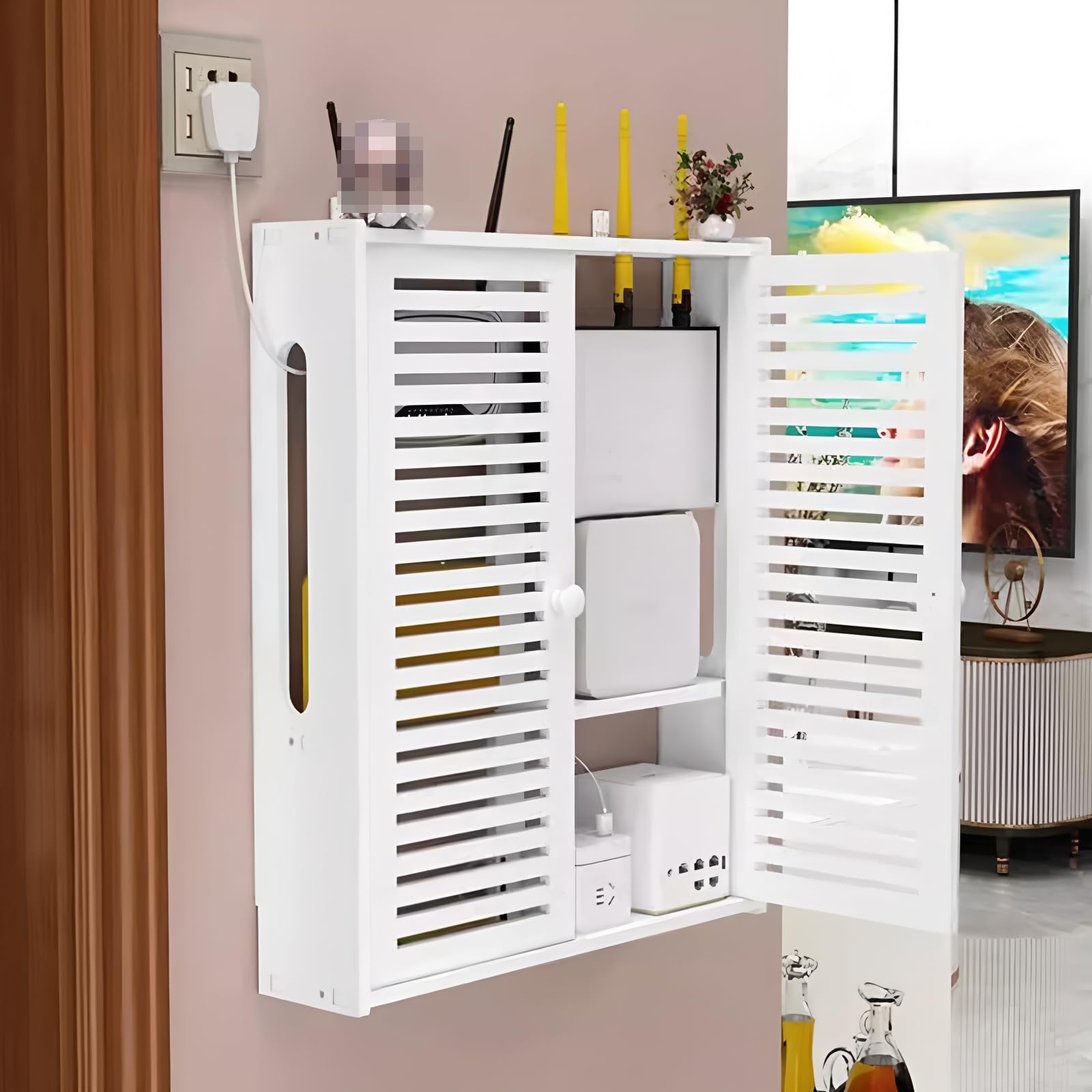 Wall Mount Router Shelf - WiFi Storage Box with Cable Management for Home & Office (42x10x50cm)