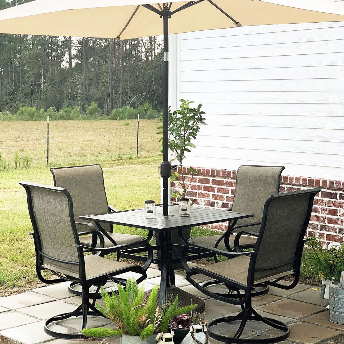 PHI VILLA 5-Piece Outdoor Patio Dining Set with 4 Swivel Chairs & 1 Metal Table - All-Weather Garden Furniture for Deck, Lawn, Backyard - Perfect for Family BBQs, Outdoor Entertaining & Relaxing