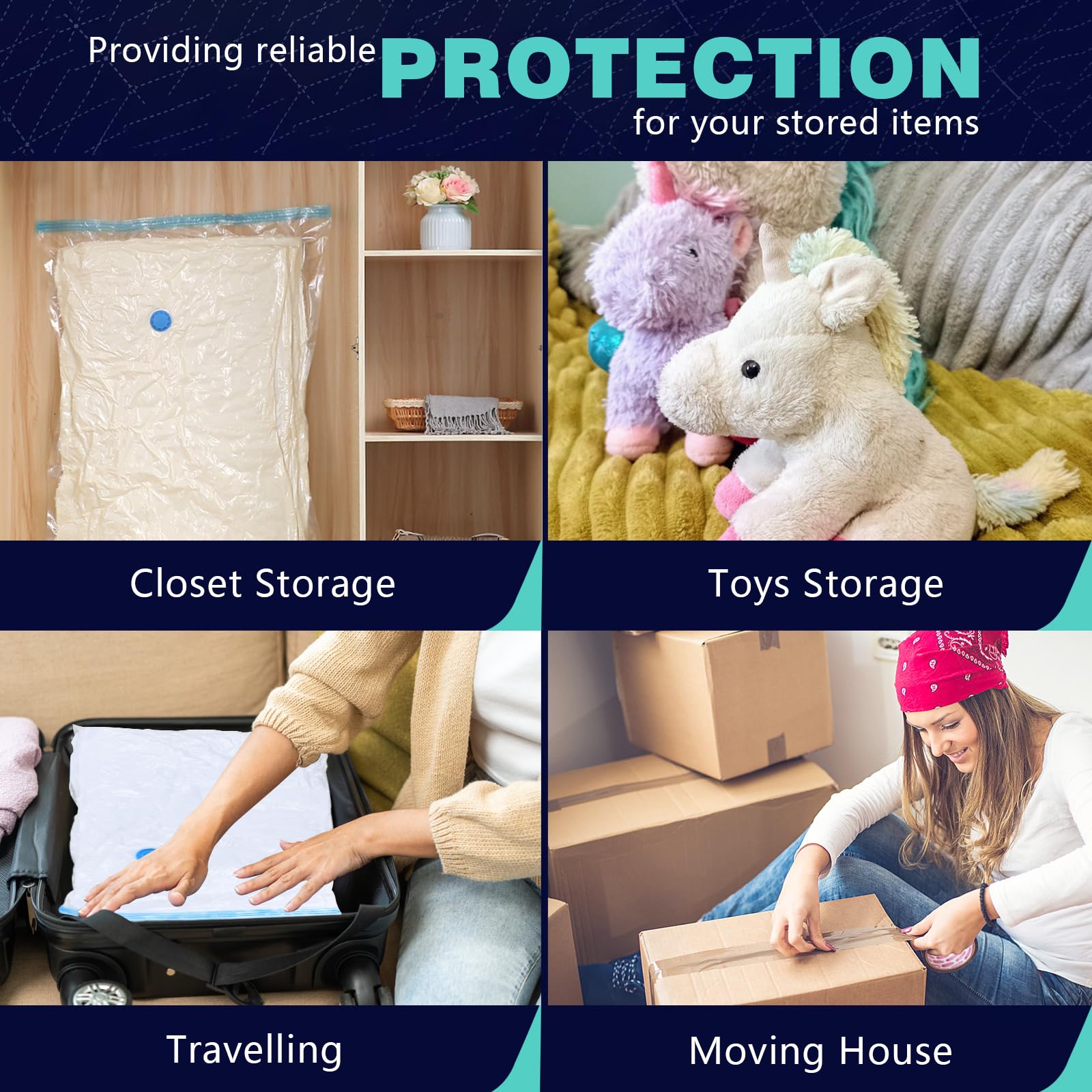 15 Pack Vacuum Seal Bags with Electric Pump - 3 Jumbo, 3 Large, 3 Medium, 3 Small, 3 Roll Up Storage Bags for Clothes, Blankets & Bedding | Space Saving Travel & Luggage Organizer | Perfect for Moving, Seasonal Storage & Compact Packing