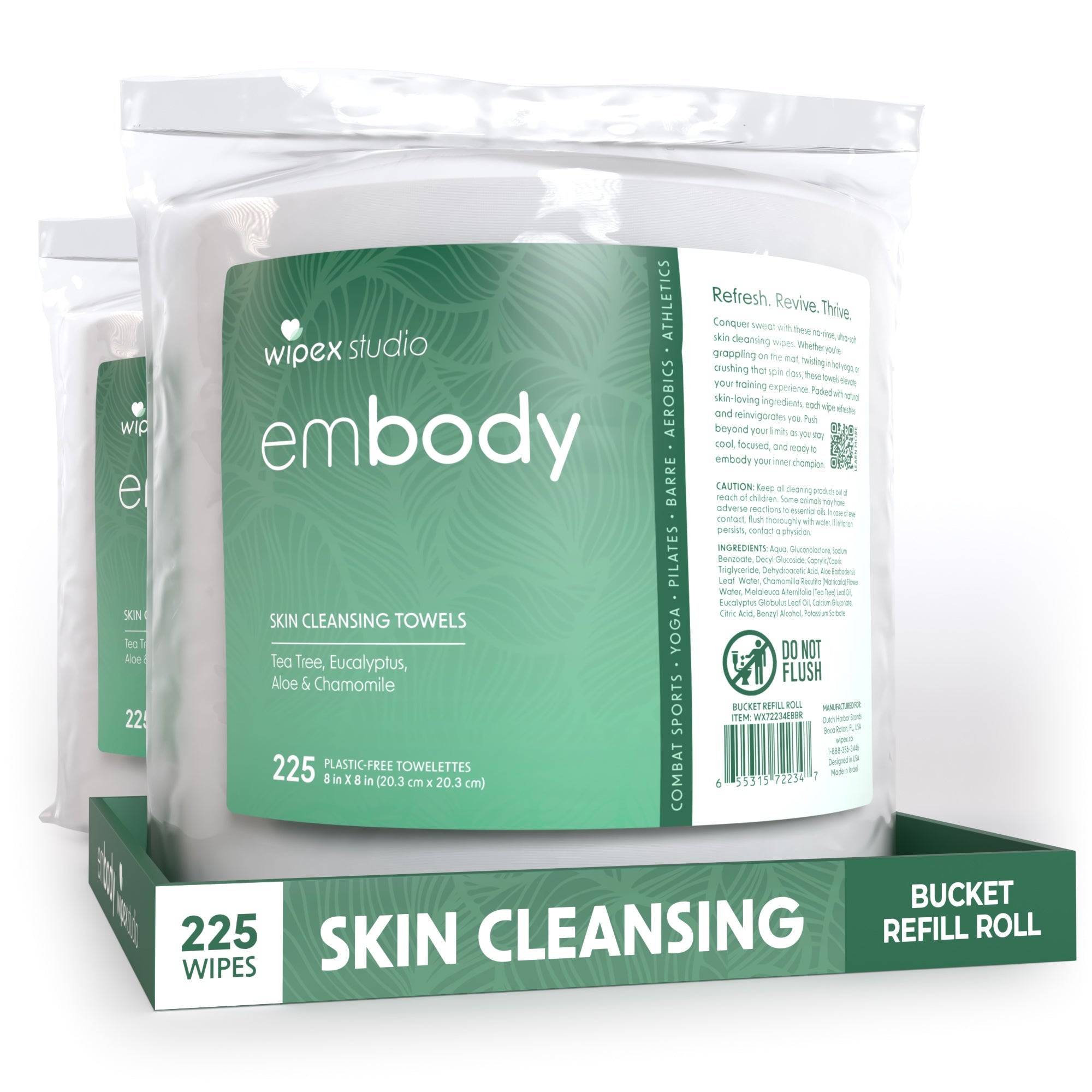 Embody® 225ct Eco-Friendly Biodegradable Body Wipes Refill Bucket - Hypoallergenic & Unscented for Spas, Gyms & Wellness Studios | Perfect for Post-Workout, Massage & Skincare Routines
