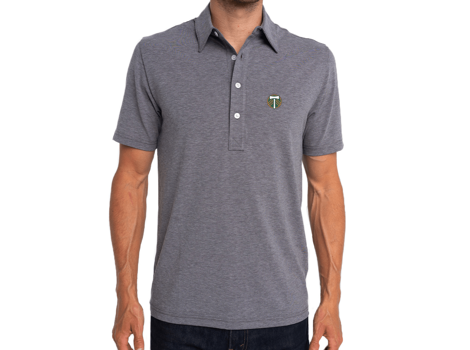 Portland Timbers Performance Range Polo Shirt - Official Badge - Heather Gray - Perfect for Soccer Fans, Game Day & Casual Wear