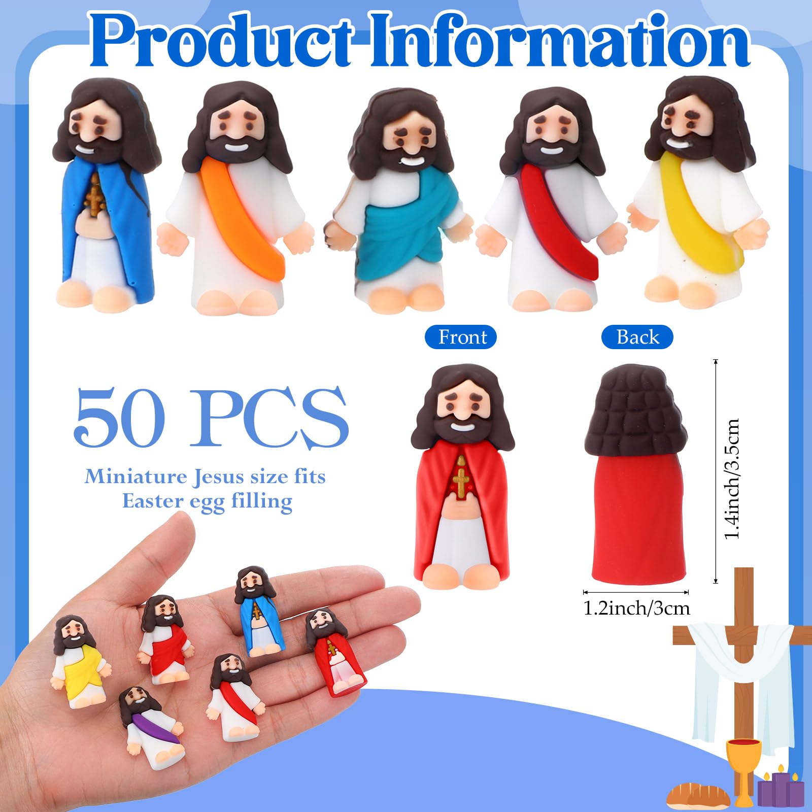 Bememo 50 Pcs Easter Jesus Figurines - Religious Gifts for Church & Sunday School