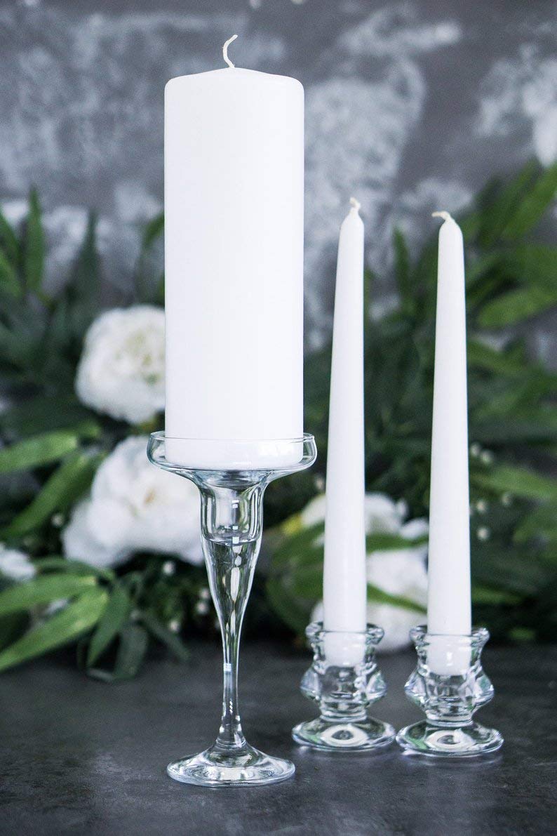Elegant Unity Candle Holder Set for Wedding Ceremony - Glass Taper & Pillar Candle Holders - Custom Wedding Decor for Unity Ceremony & Romantic Home Decor
