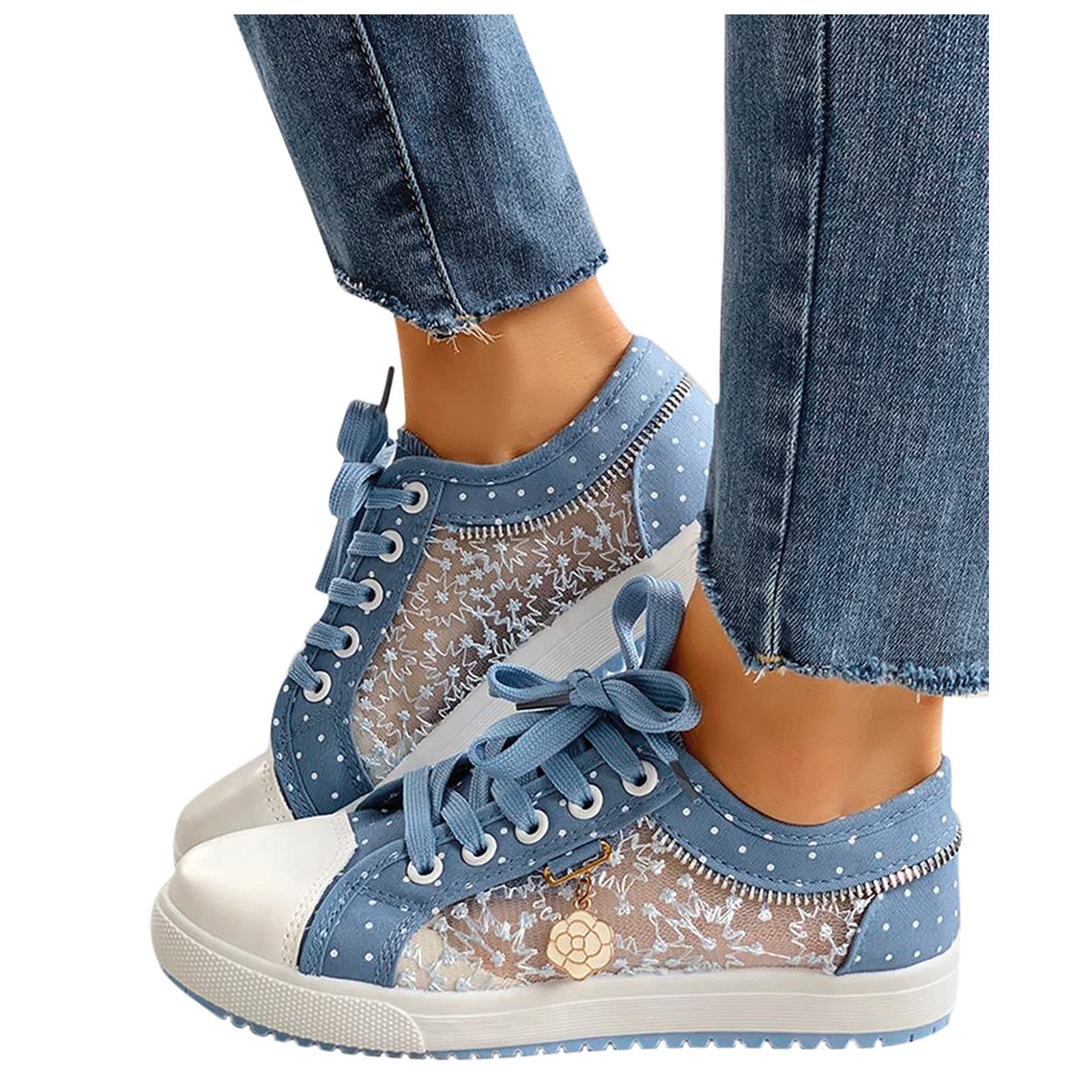 Women's Fashion Sneakers - Breathable Anti-Slip Mesh Walking Shoes with Low Top Canvas & Lace Design | Perfect for Casual Wear, Workouts & Daily Comfort
