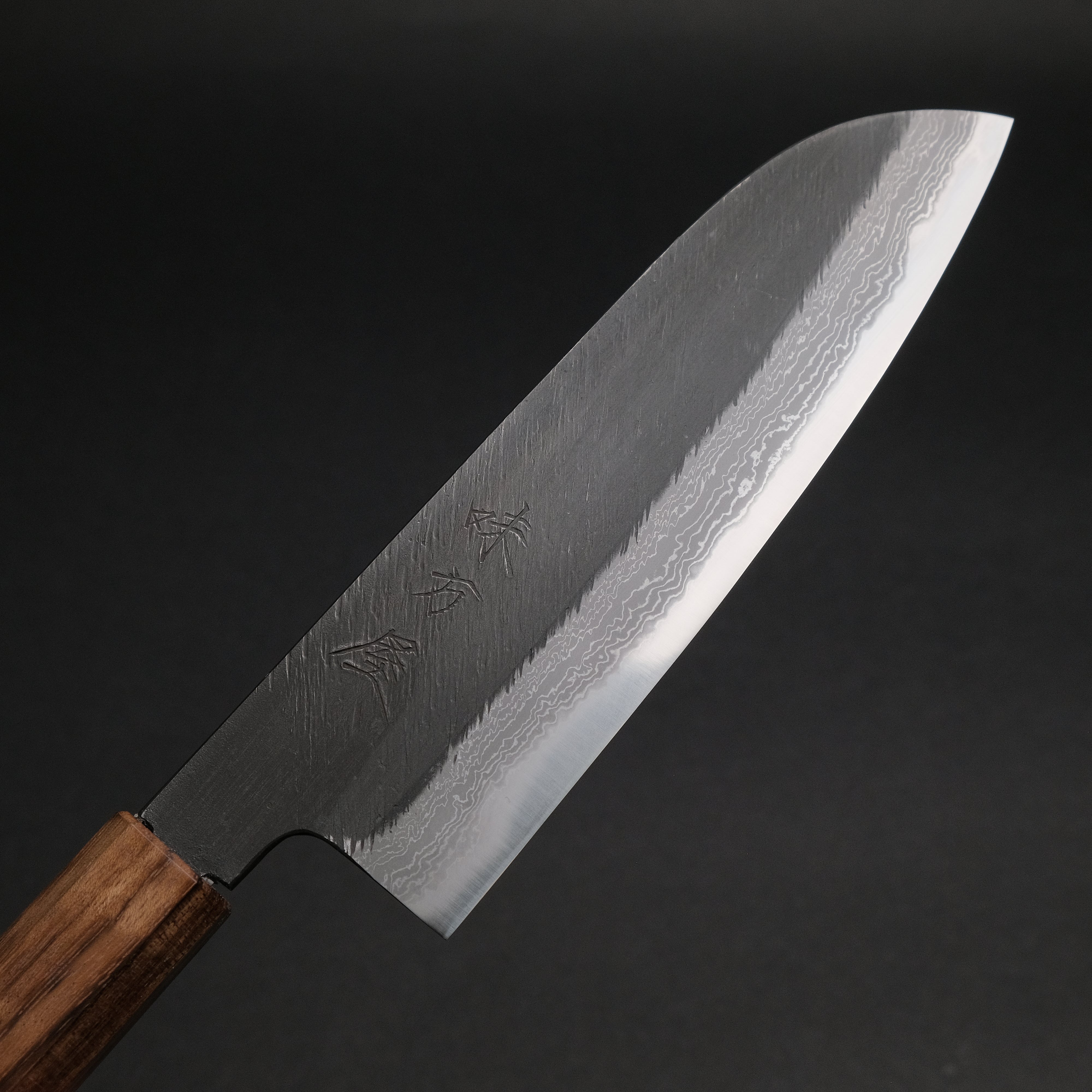 Premium Ajikataya White #2 Matsuba Damascus Santoku Knife 180mm - Handcrafted Japanese Kitchen Knife with Obankole Handle (#22) - Perfect for Sushi, Vegetables & Meat Cutting