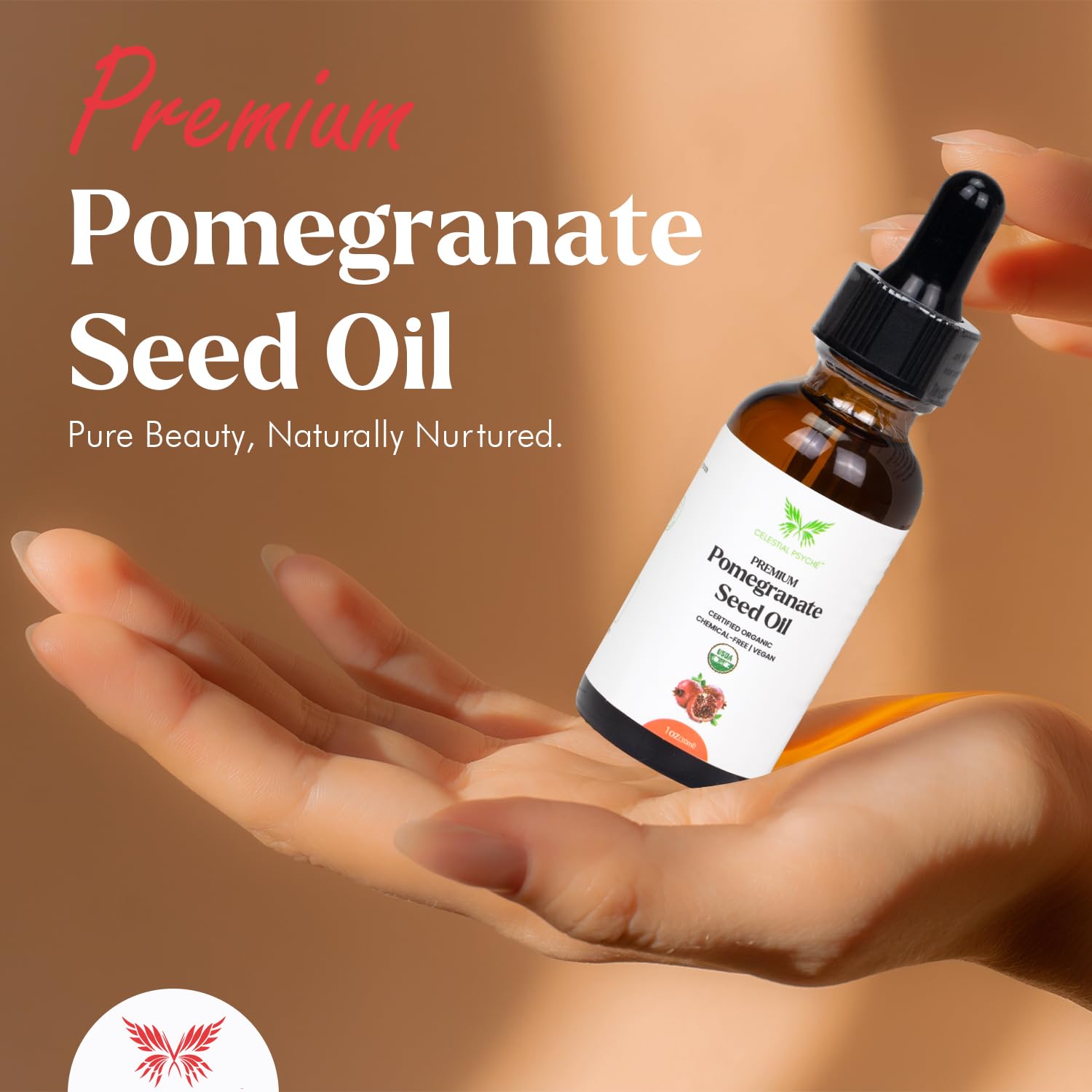 USDA Certified Organic 100% Pure Pomegranate Seed Oil (1 Oz) - Hexane-Free, Natural Face Moisturizer for Skin Hydration, Anti-Aging & Scar Relief | Nails Beauty Enhancement | Perfect for Dry Skin Care, Night Routine & DIY Beauty Treatments