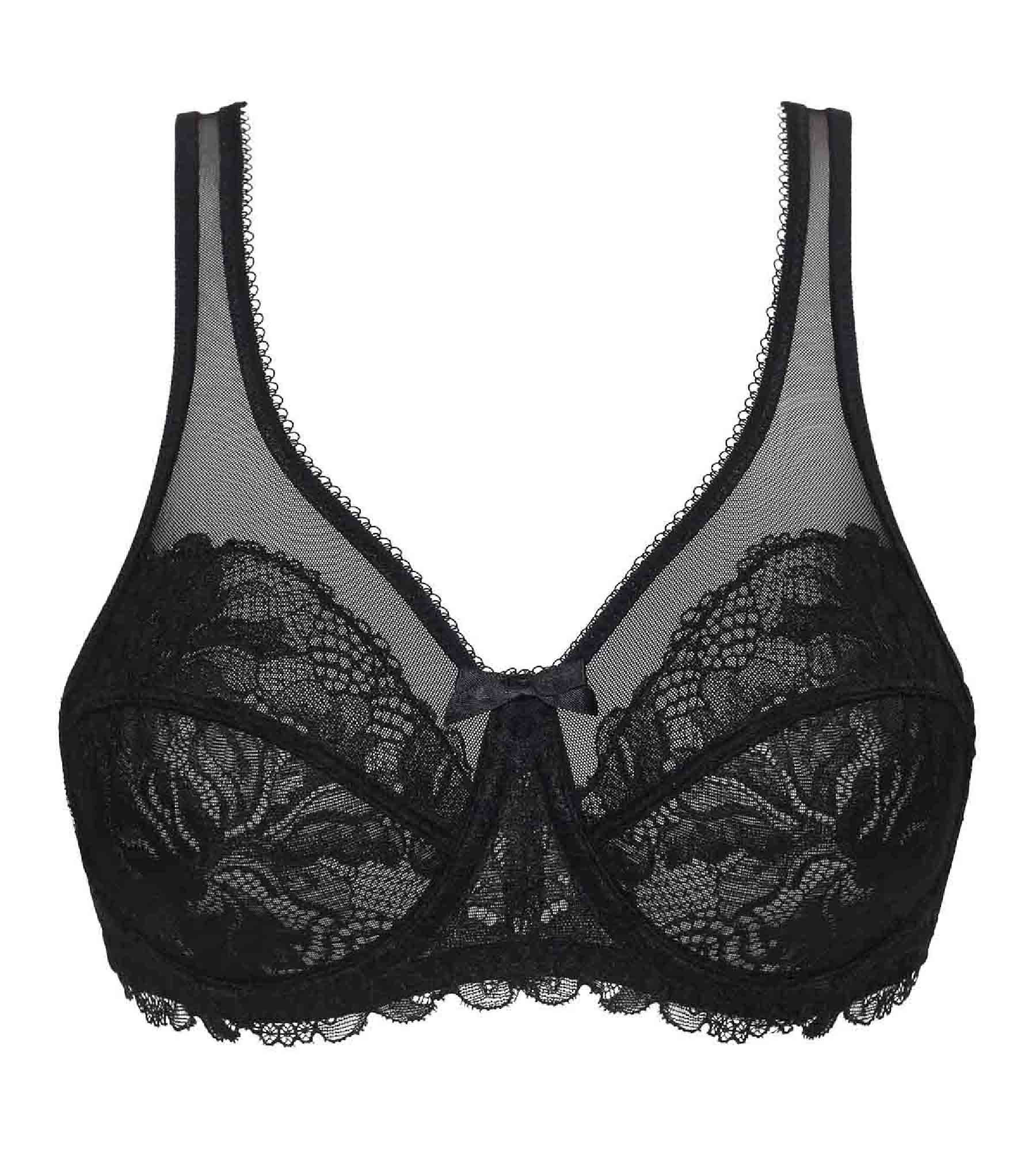 Generous Essentiel Black Lace Full Coverage Bra - Comfortable Support for Everyday Wear & Special Occasions