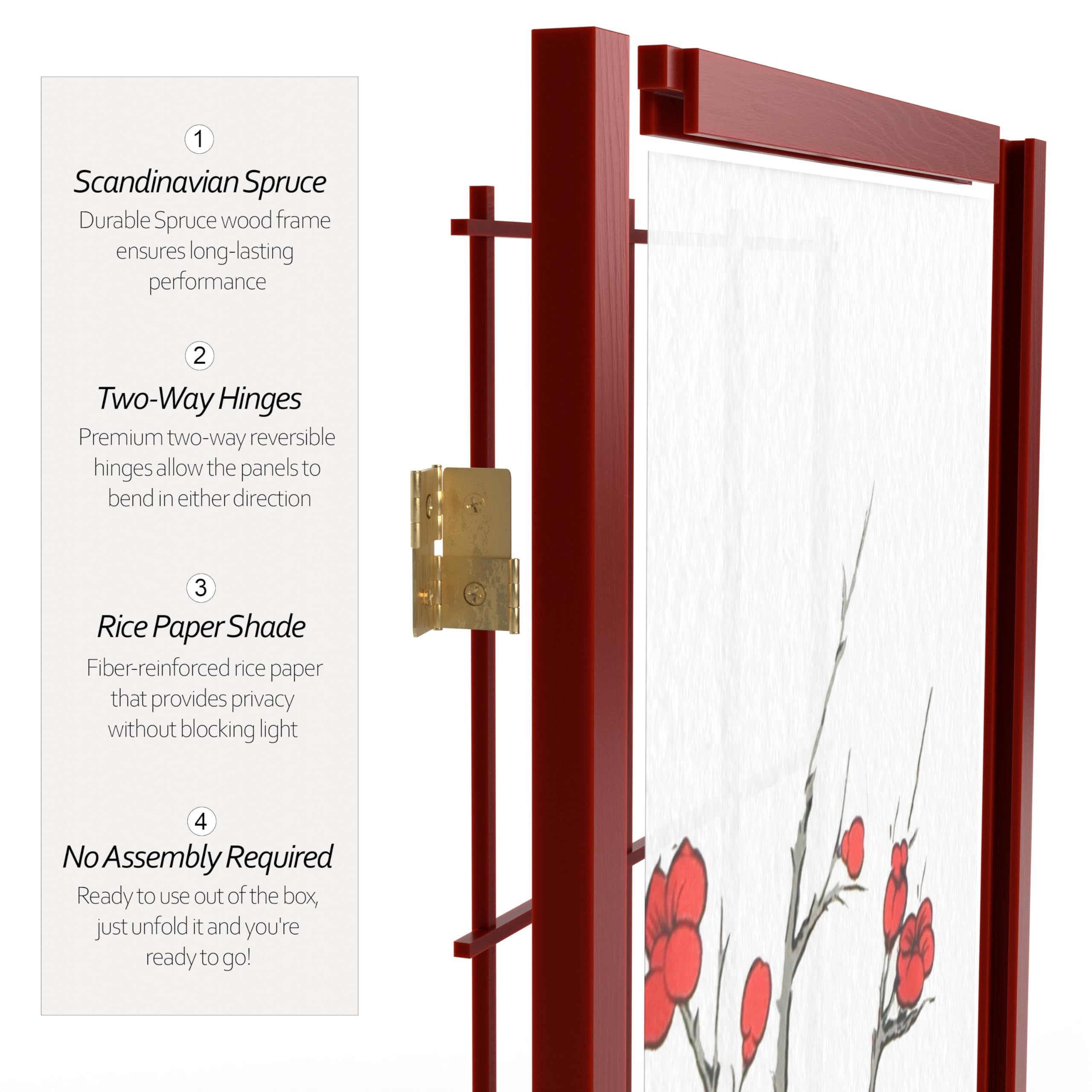 Red Lantern SS-84CBLSS Rosewood 5-Panel Room Divider Screen - Handcrafted Asian Style Privacy Partition for Living Room, Bedroom, or Office Decor
