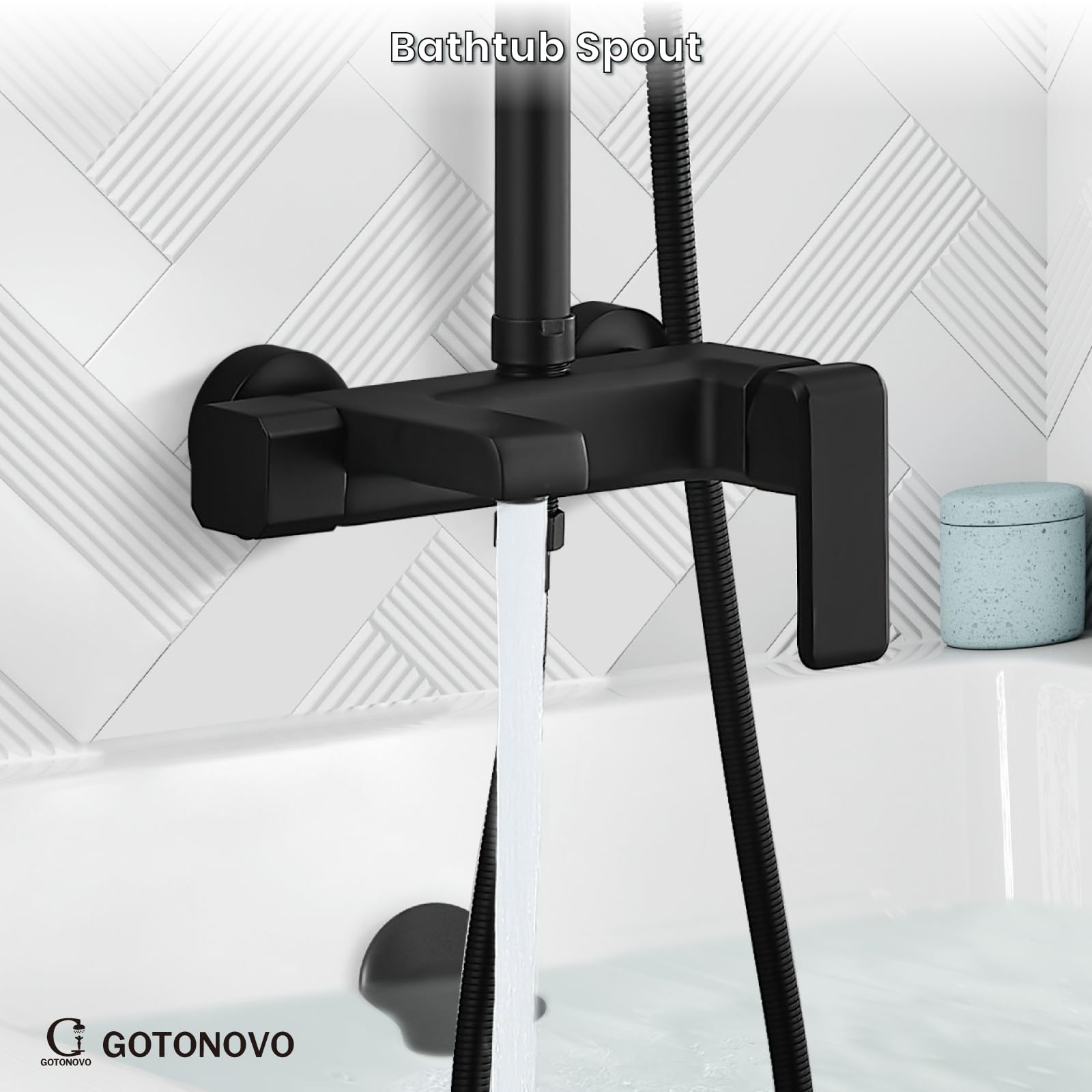 Gotonovo Matte Black 8-Inch Rainfall Shower System - Triple Function ABS Shower Head, Tub Spout & Handheld Spray Combo with Round Handle | Perfect for Modern Bathroom Renovations & Spa-Like Shower Experience