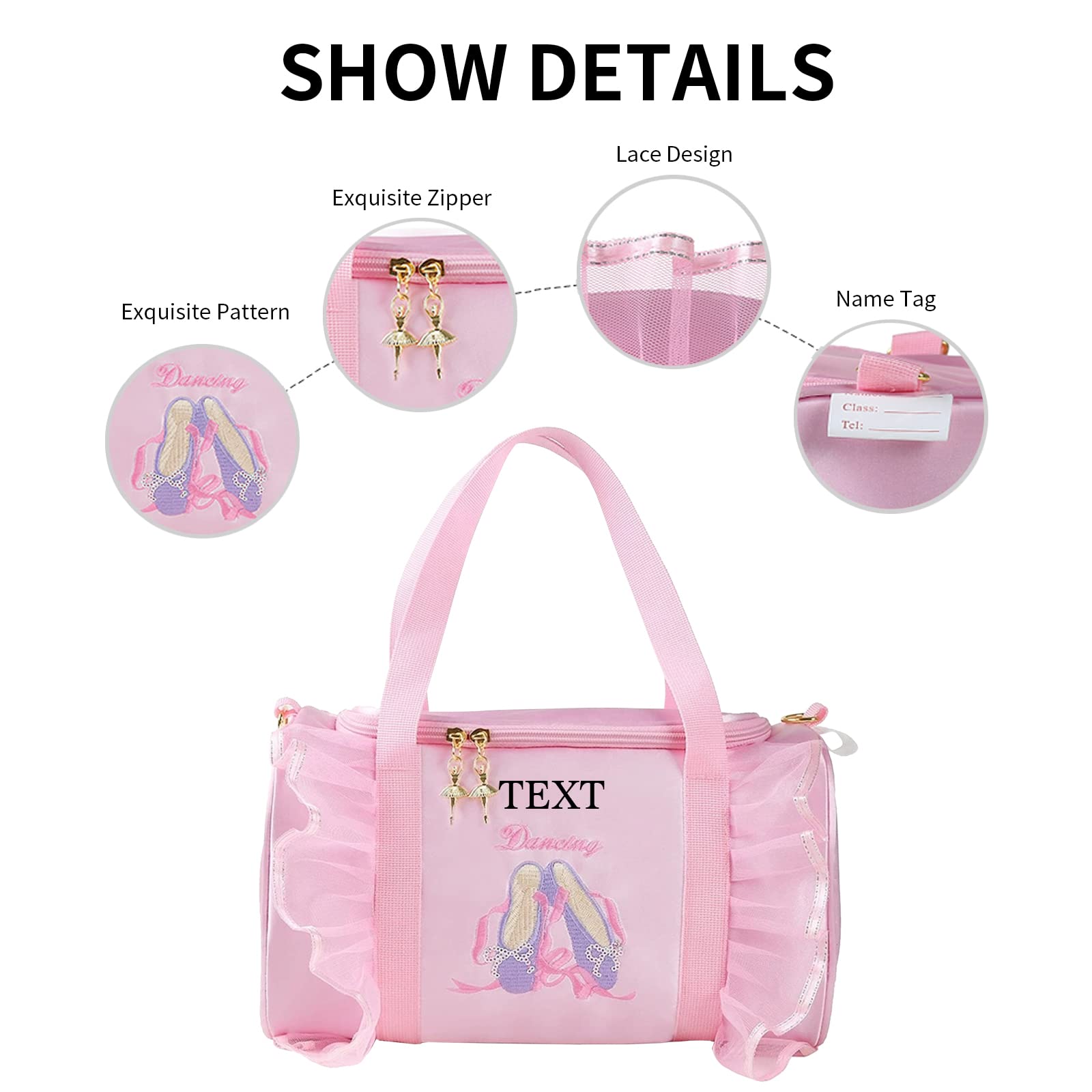 Personalized Kids Ballet Dance Bag - Large Capacity Waterproof Tote for Girls | Custom Dance Duffle Bag with Pink Lace | Perfect for Ballet Classes, Yoga Practice & Travel Accessories