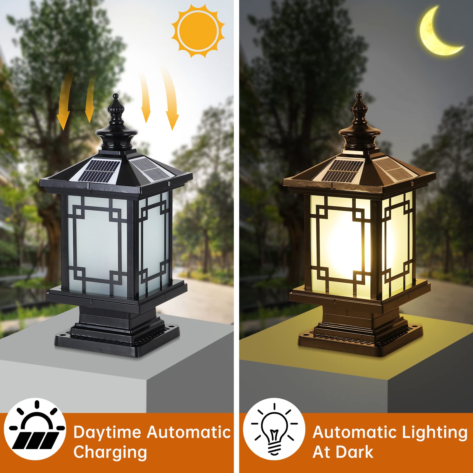 Solar LED Post Light Outdoor - Dimmable Aluminum Fence Cap Lamp with Remote Control, IP65 Waterproof Pillar Lights for Garden, Yard, Pathway (15.7