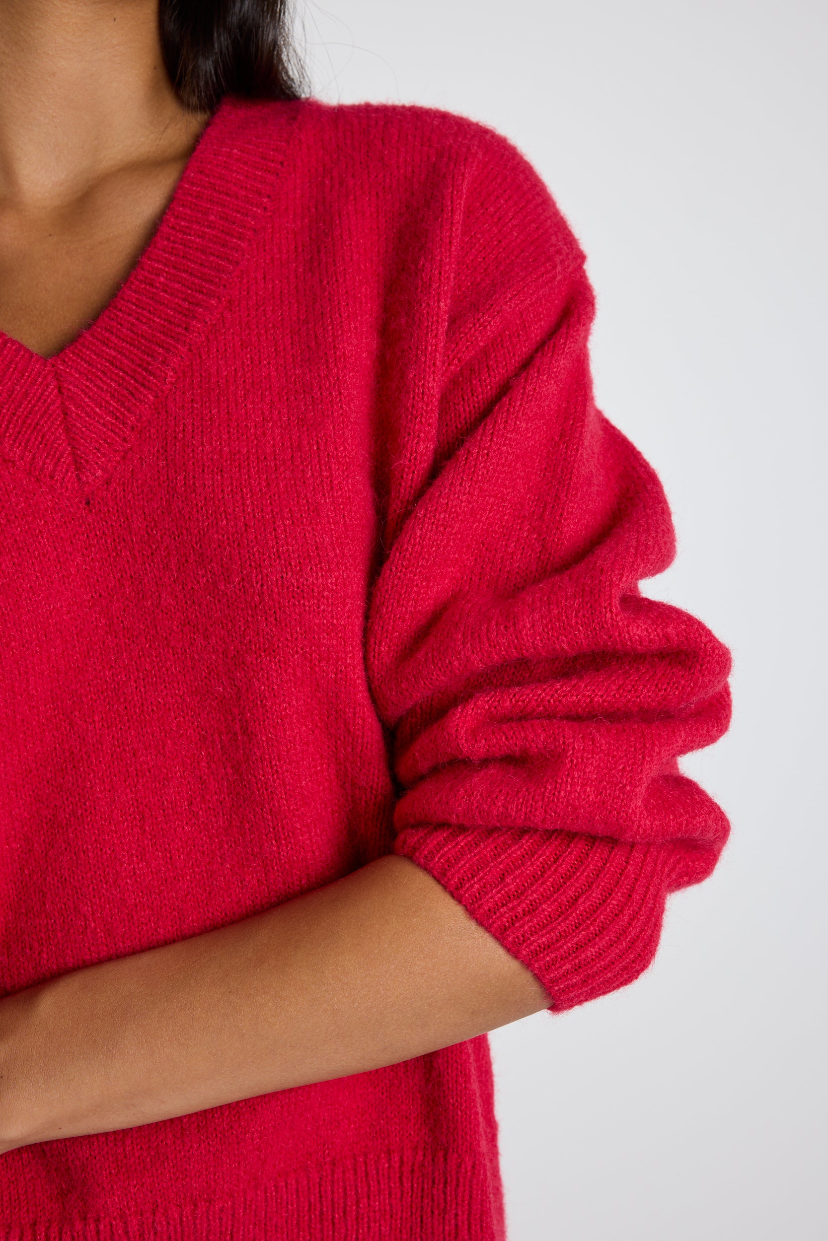 Harvest Red V-Neck Knit Sweater for Women - Soft & Cozy Pullover - Perfect for Fall & Winter Outfits, Casual Wear & Layering