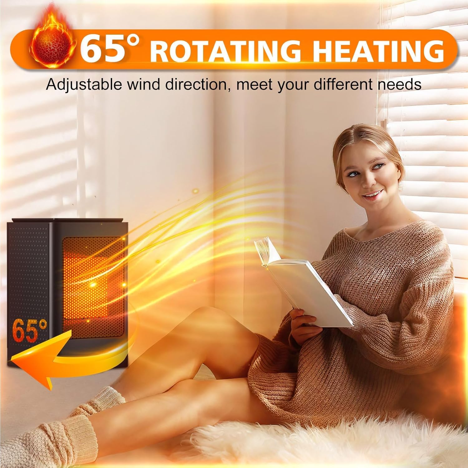 Portable PTC Space Heater with Fan - 750W/1500W Low Energy Silent Electric Heater for Home, Office & Dorm - Overheat & Tip-Over Protection, 6 Adjustable Modes & Thermostat - Perfect for Winter Warmth & Small Room Heating