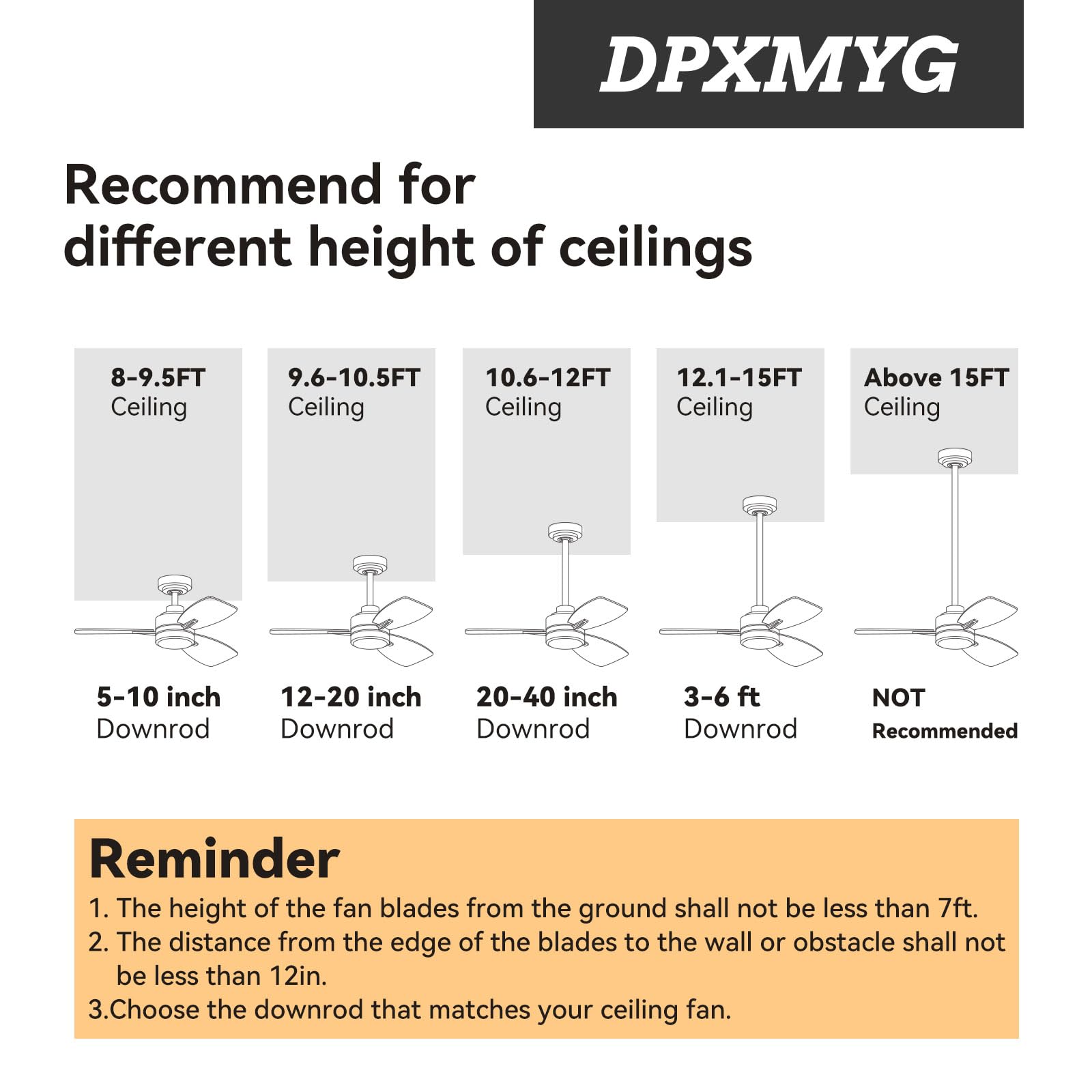 72 Inch Ceiling Fan Downrod with 6FT Extension Cord - 1 Inch OD Black Non-Threaded Downrod for Ceiling Fan Installation - Perfect for Living Room, Bedroom, and Outdoor Patio Cooling