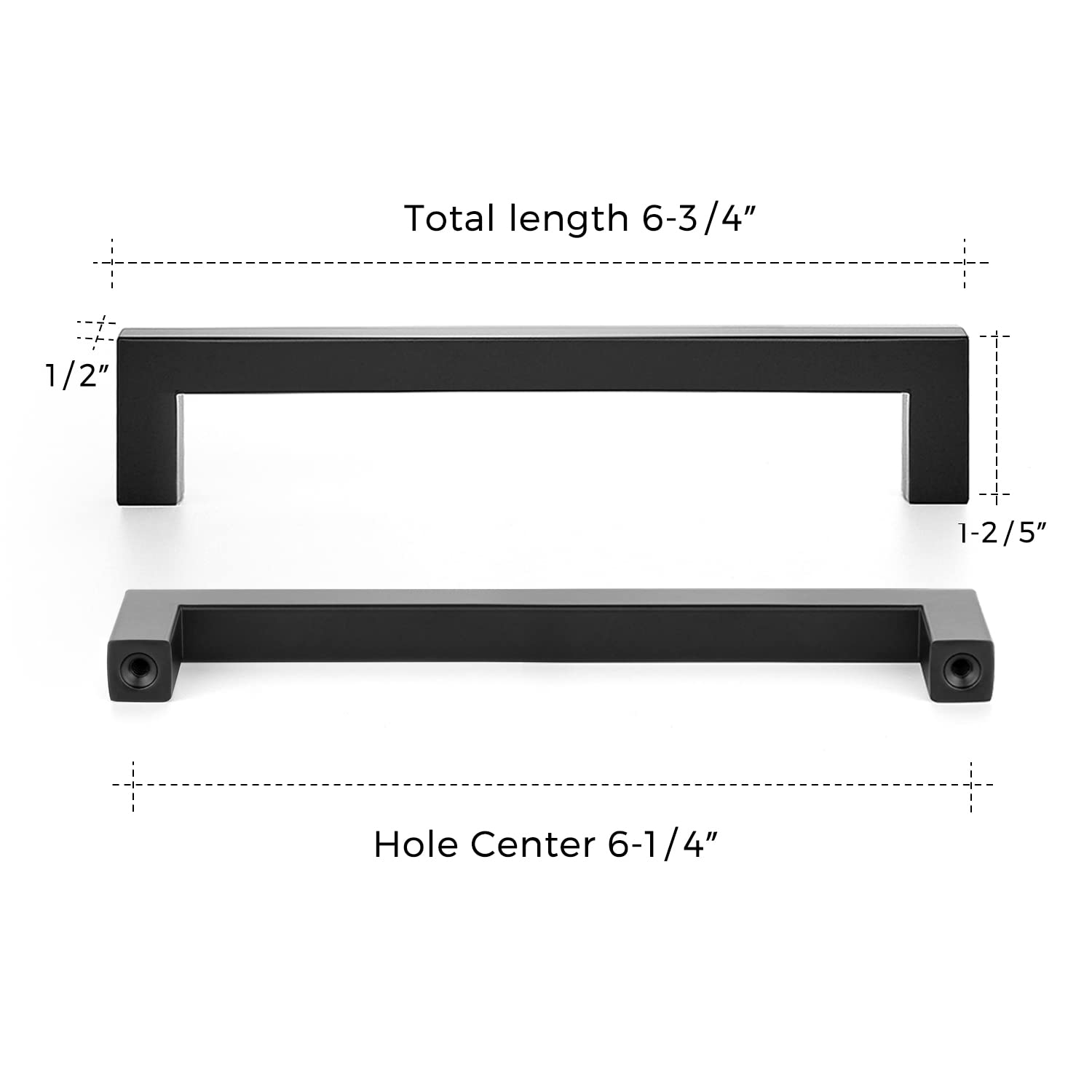 Home Expert 20 Pack 6-1/4 Inch Black Cabinet Pulls - Stainless Steel Square Drawer Handles for Kitchen Cabinets, Drawers & Doors - Modern Matte Black Hardware for Home Renovation & DIY Projects