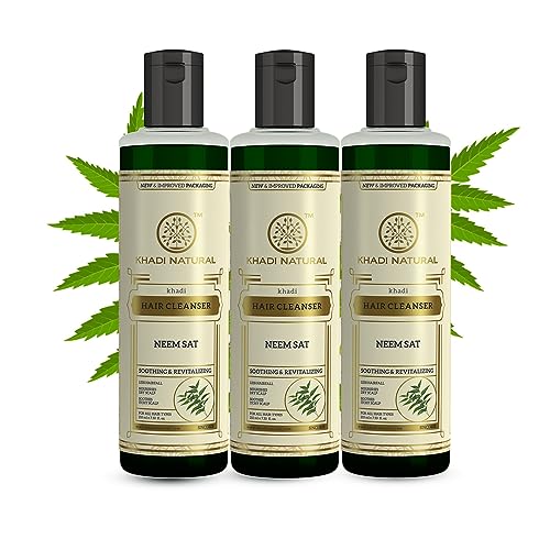 Khadi Natural Neem Sat Hair Shampoo for Thick & Strong Hair Growth | Organic Ayurvedic Hair Cleanser for Healthy Scalp & Shine | Sulfate-Free for All Hair Types | Pack of 3 (630ml Total) | Perfect for Daily Use & Hair Repair Treatment