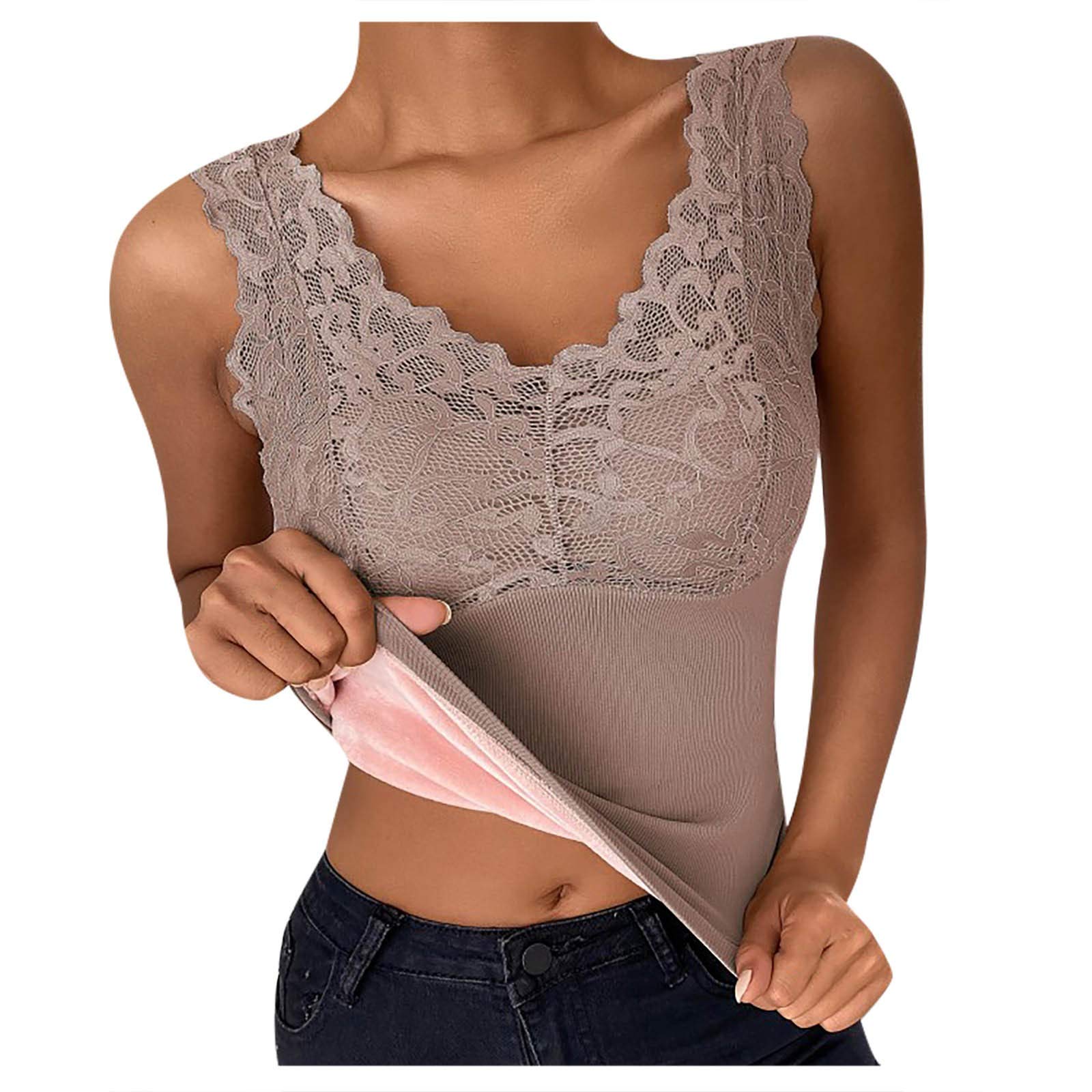 Women's Push Up Thermal Lingerie Top with Chest Lace Pads - Thick Plush Tank Underwear for Valentine's Day & Special Occasions (Pink, XL) | Perfect for Date Nights, Anniversaries & Romantic Getaways