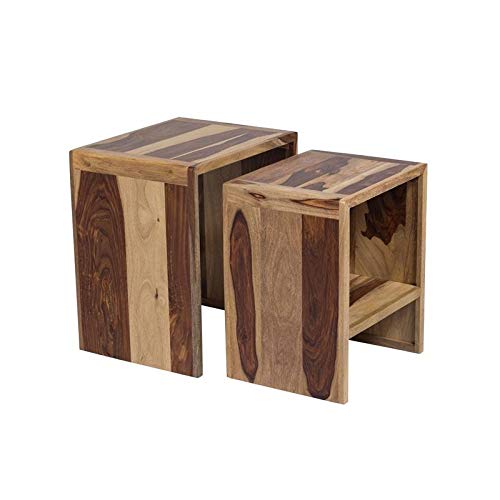 Solid Wood Sheesham Nesting End Tables Set of 2 by Hawthorne Collections - Perfect for Living Room, Bedroom & Small Space Furniture Arrangement